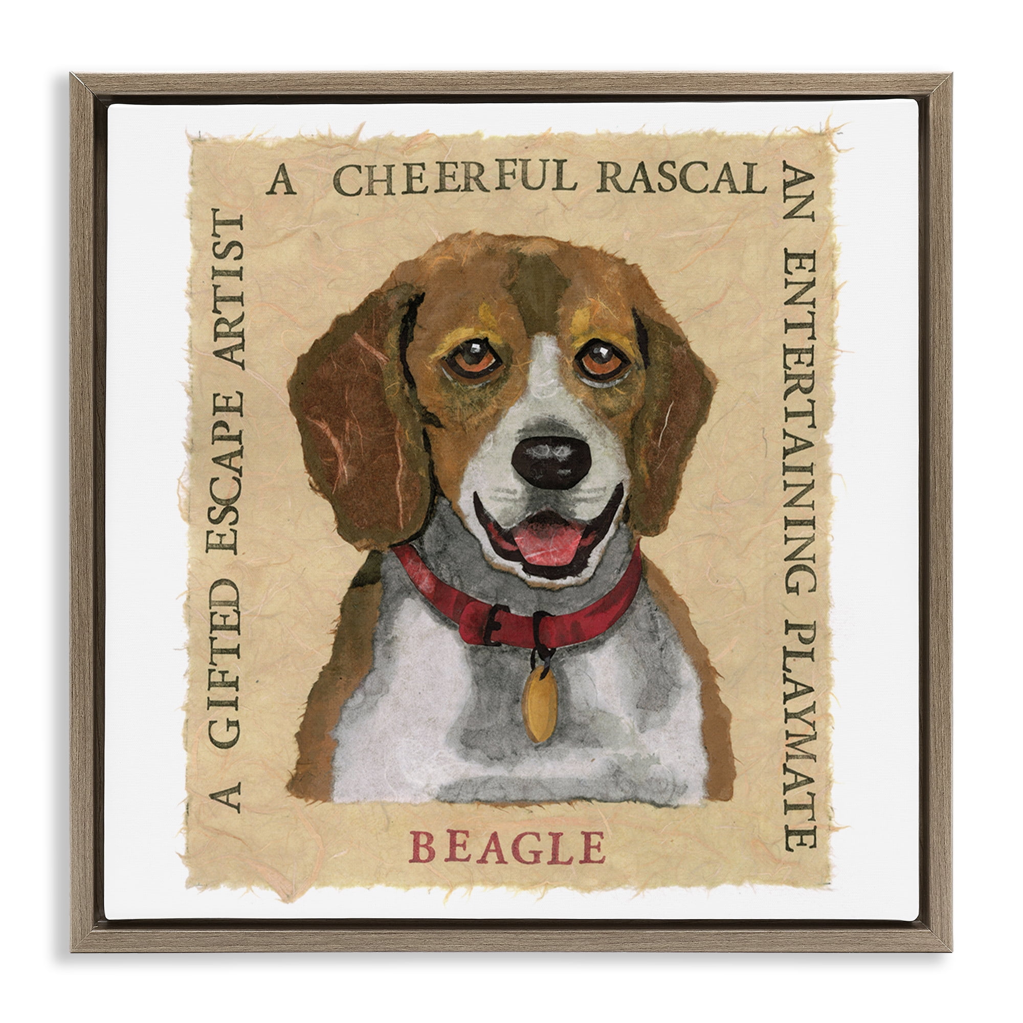 Stupell Industries Fun Beagle Pet Phrases Animals Painting Brown Floater Framed Canvas Art Print Wall Art, 18 x 18