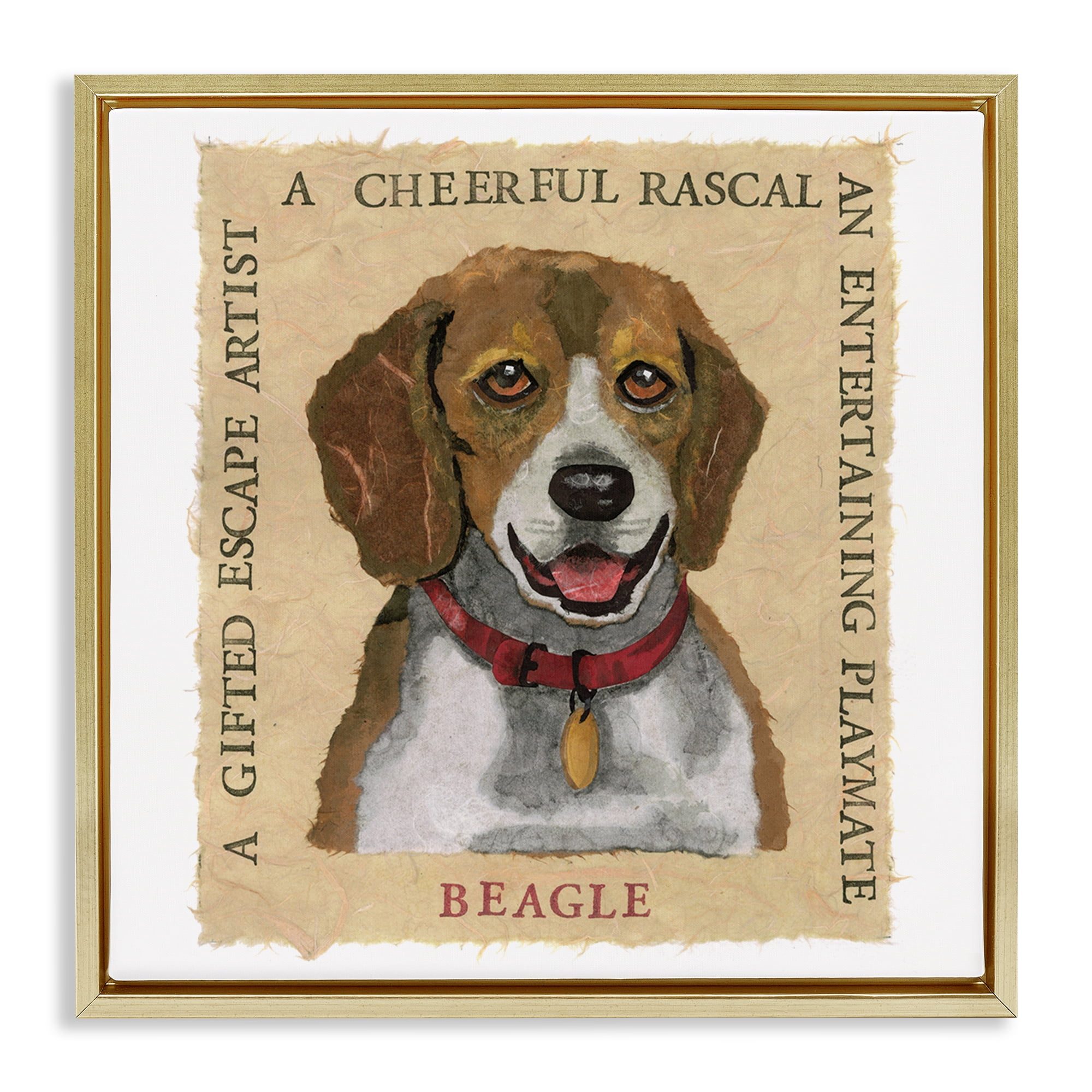 Stupell Industries Fun Beagle Pet Phrases Animals Painting Gold Floater Framed Canvas Art Print Wall Art, 25 x 25