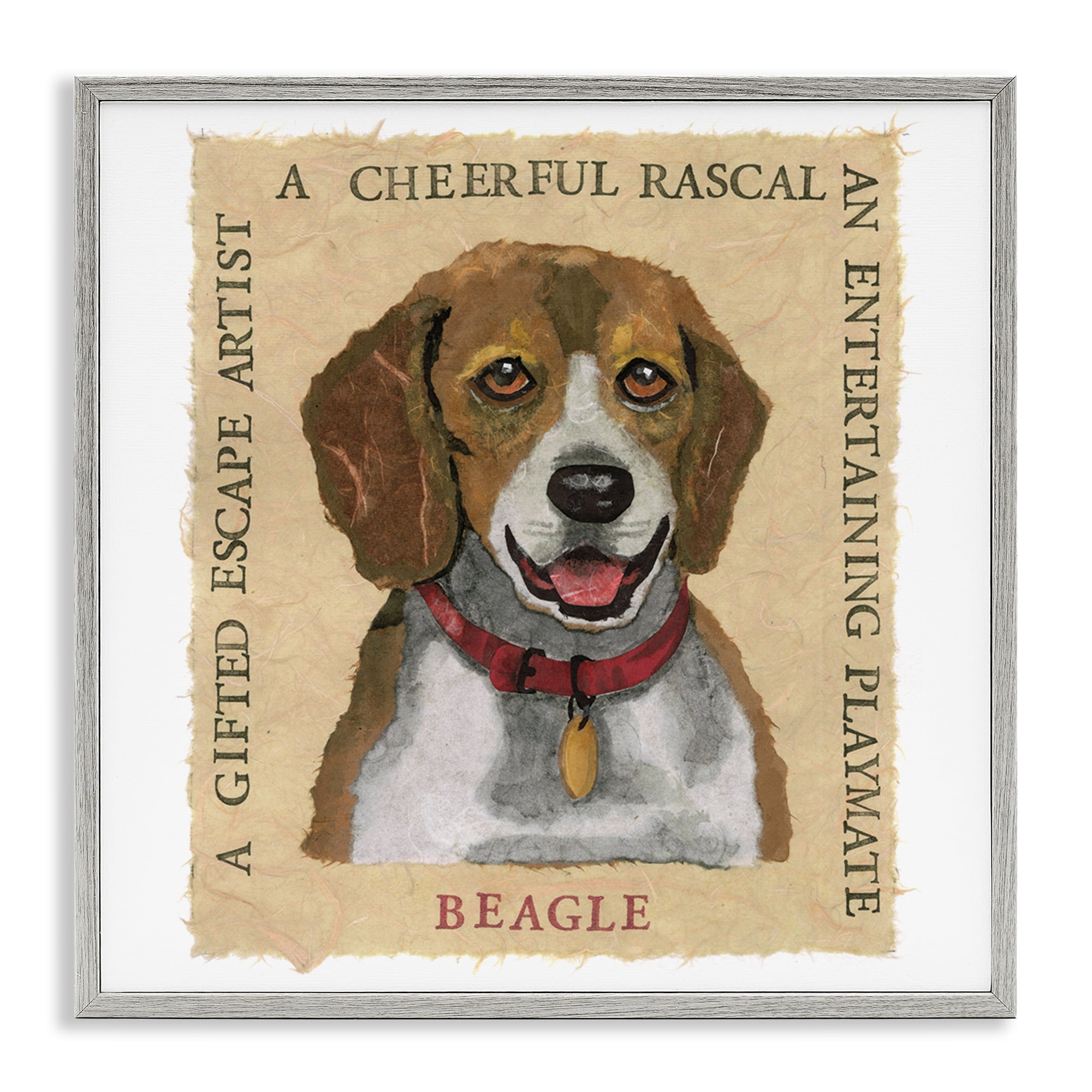 Stupell Industries Fun Beagle Pet Phrases Animals Painting Gray Framed Art Print Wall Art, 17 x 17