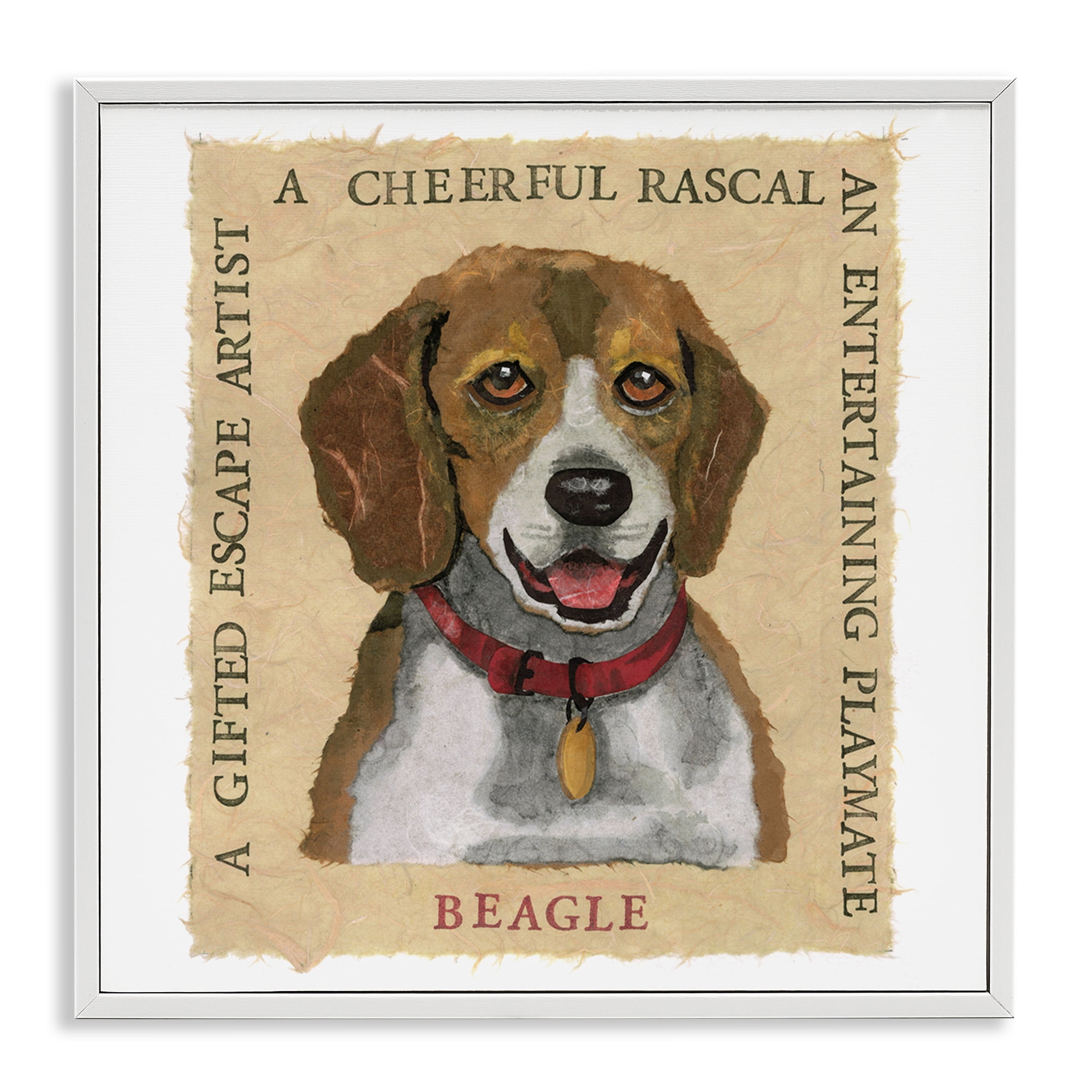 Stupell Industries Fun Beagle Pet Phrases Animals Painting White Framed Art Print Wall Art, 24 x 24