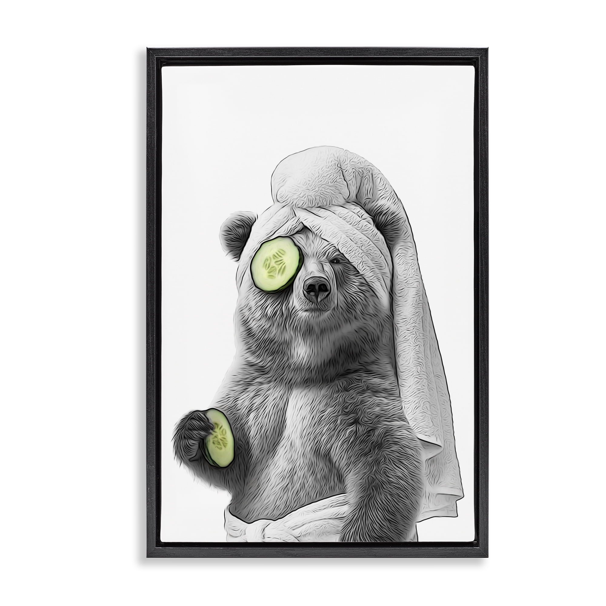 Stupell Industries Fun Bear Face Mask Typography Painting Black Floater Framed Canvas Art Print Wall Art, 17 x 25