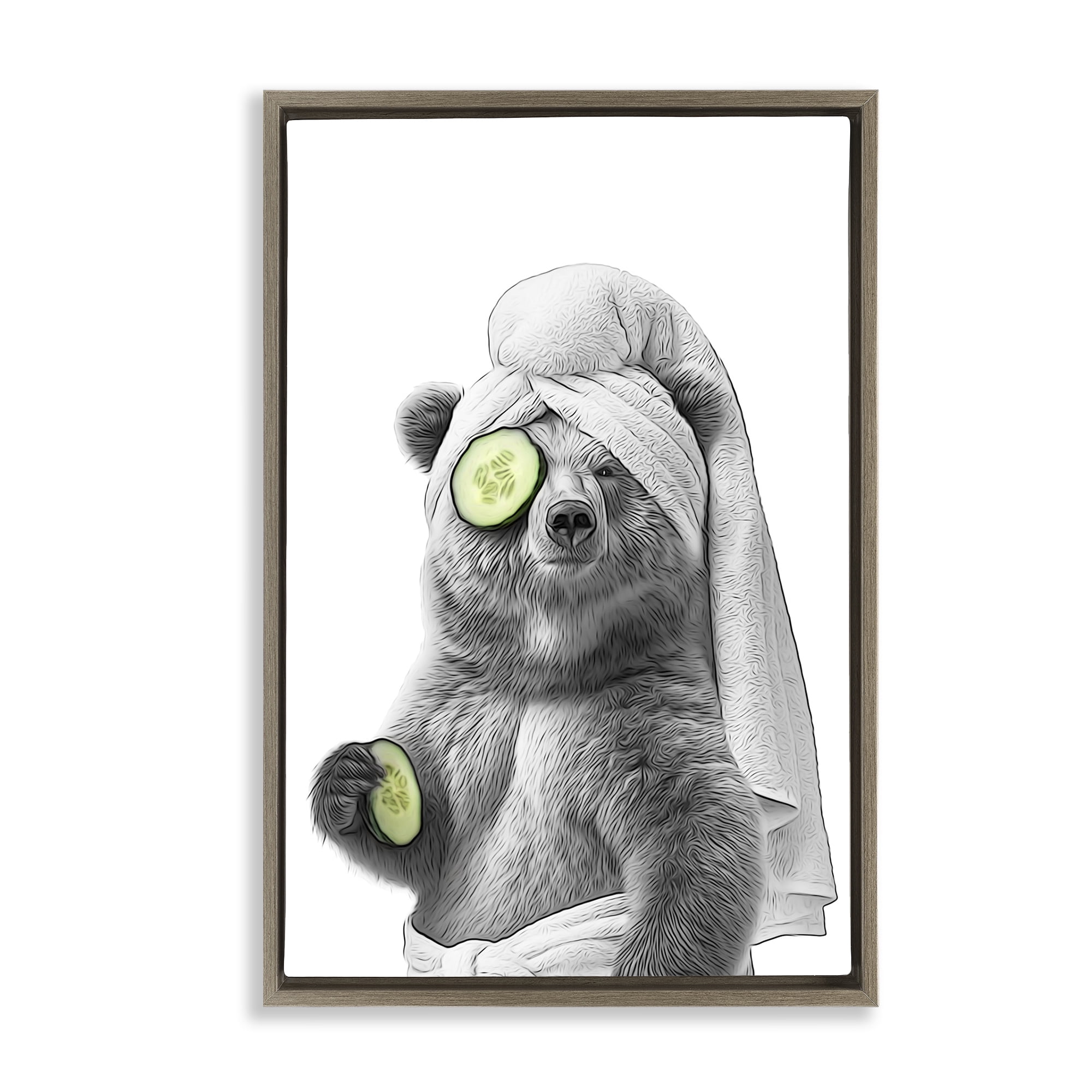Stupell Industries Fun Bear Face Mask Typography Painting Brown Floater Framed Canvas Art Print Wall Art, 21 x 31