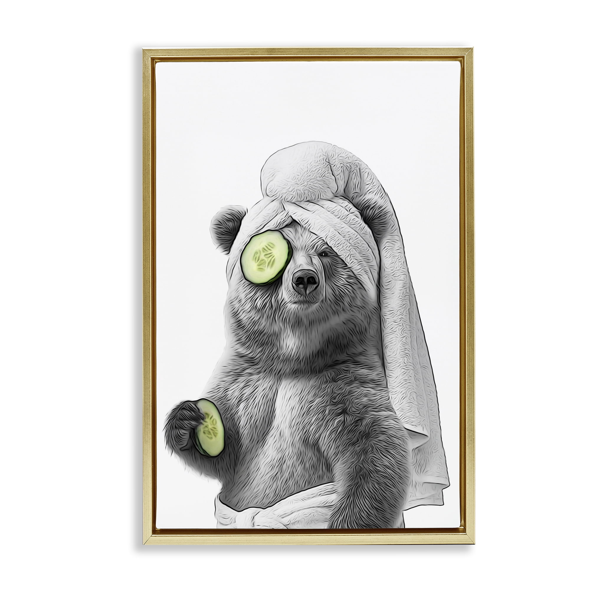 Stupell Industries Fun Bear Face Mask Typography Painting Gold Floater Framed Canvas Art Print Wall Art, 17 x 25