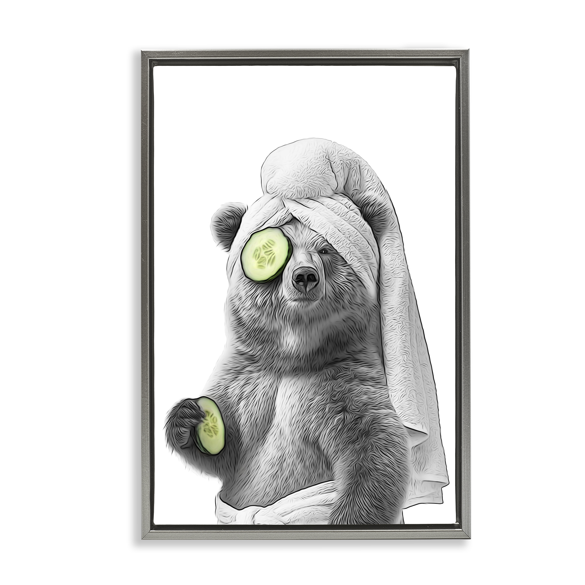 Stupell Industries Fun Bear Face Mask Typography Painting Gray Floater Framed Canvas Art Print Wall Art, 21 x 31