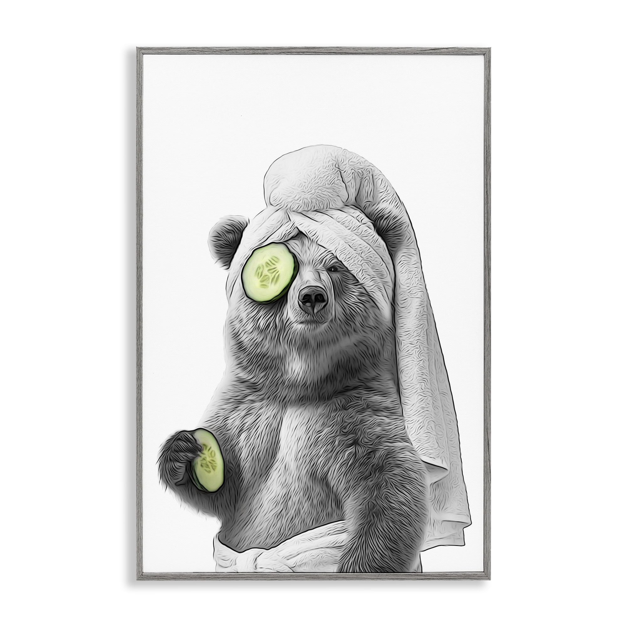 Stupell Industries Fun Bear Face Mask Typography Painting Gray Framed Art Print Wall Art, 20 x 30