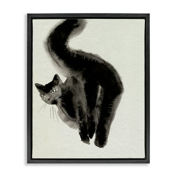 Stupell Industries Fun Black Cat Behind Animals Painting Black Floater Framed Canvas Art Print Wall Art, 17 x 21