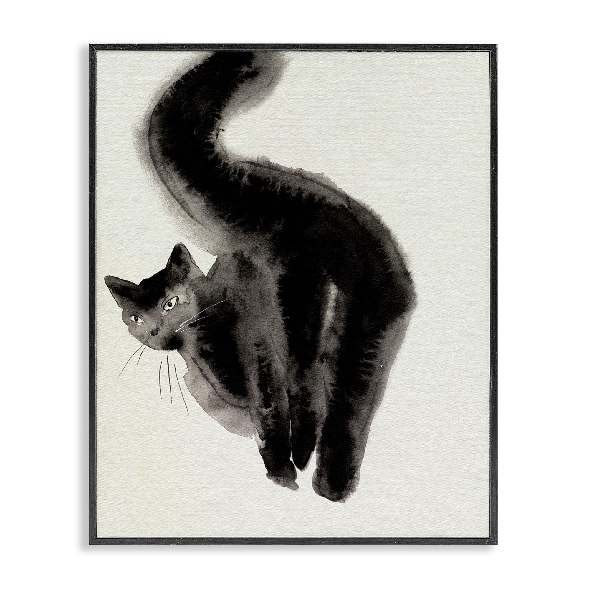 Stupell Industries Fun Black Cat Behind Animals Painting Black Framed Art Print Wall Art, 16 x 20
