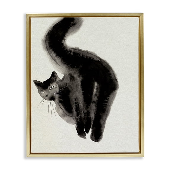 Stupell Industries Modern Fun Black Cat Behind Gold Floating Frame Canvas Art, 25 x 31, by Melissa Wang