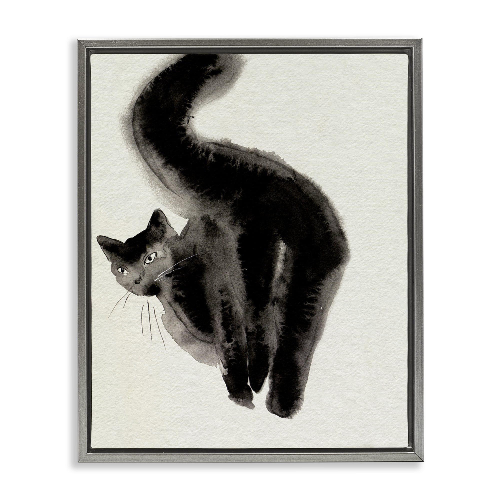 Stupell Industries Fun Black Cat Behind Animals Painting Gray Floater Framed Canvas Art Print Wall Art, 25 x 31