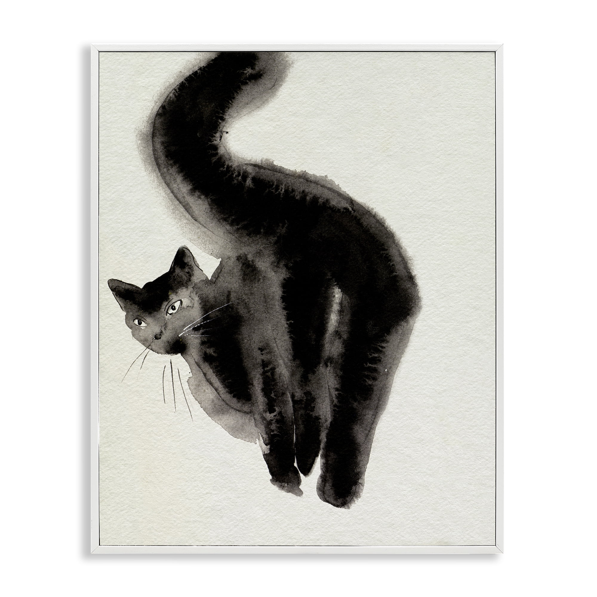 Stupell Industries Fun Black Cat Behind Animals Painting White Framed Art Print Wall Art, 16 x 20