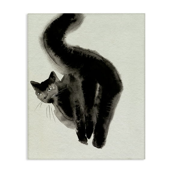 Stupell Industries Fun Black Cat Behind Animals Painting Wrapped Canvas Art Print Wall Art, 16 x 20
