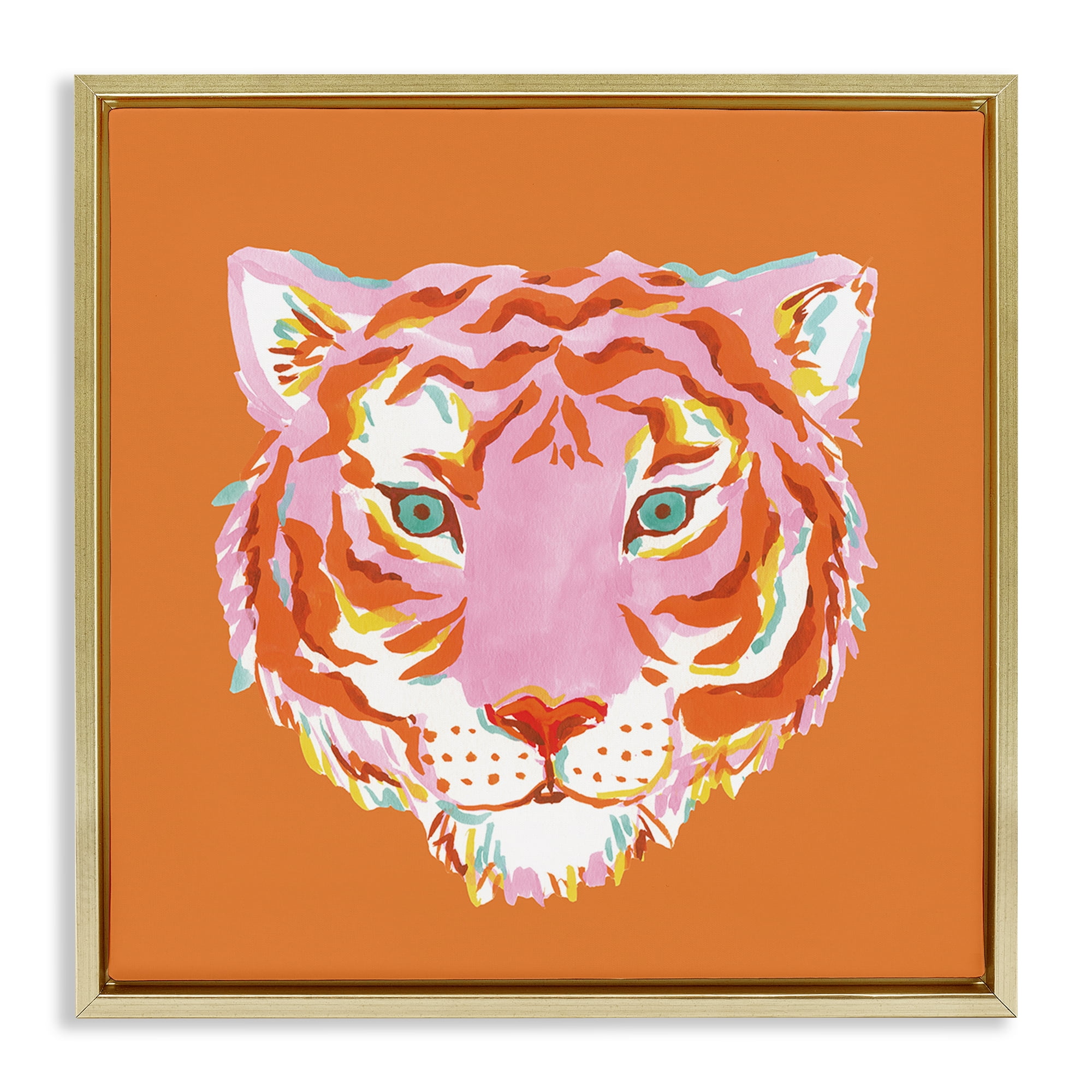 Stupell Industries Fun Bold Orange Tiger Gold Framed Floater Canvas Wall Art, design by Karolina Sato