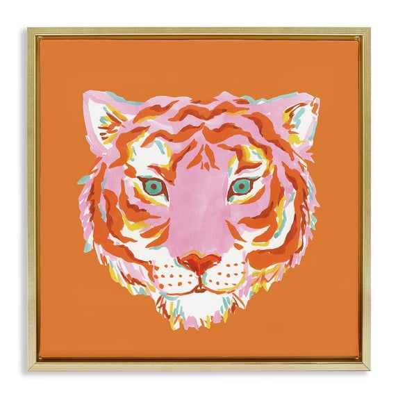 Stupell Industries Eclectic Fun Bold Orange Tiger Gold Floating Frame Canvas Art, 18 x 18, by Karolina Sato