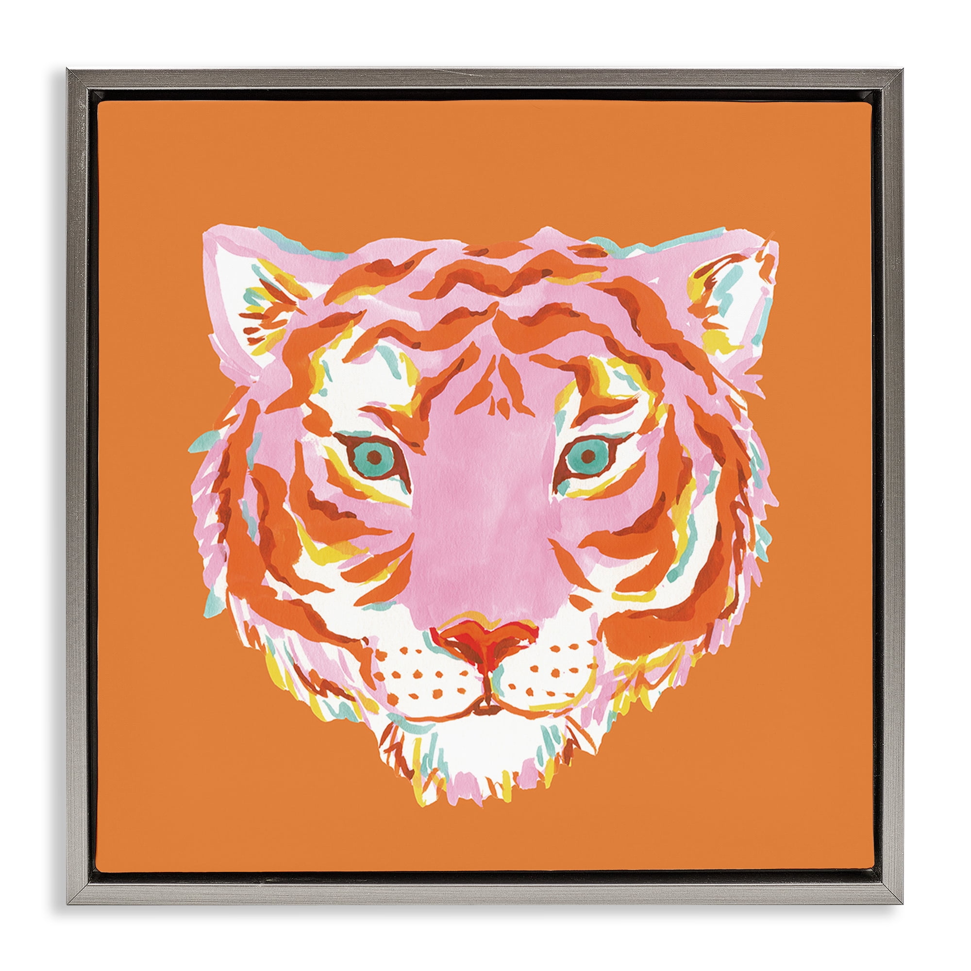 Stupell Industries Fun Bold Orange Tiger Gray Framed Floater Canvas Wall Art, design by Karolina Sato