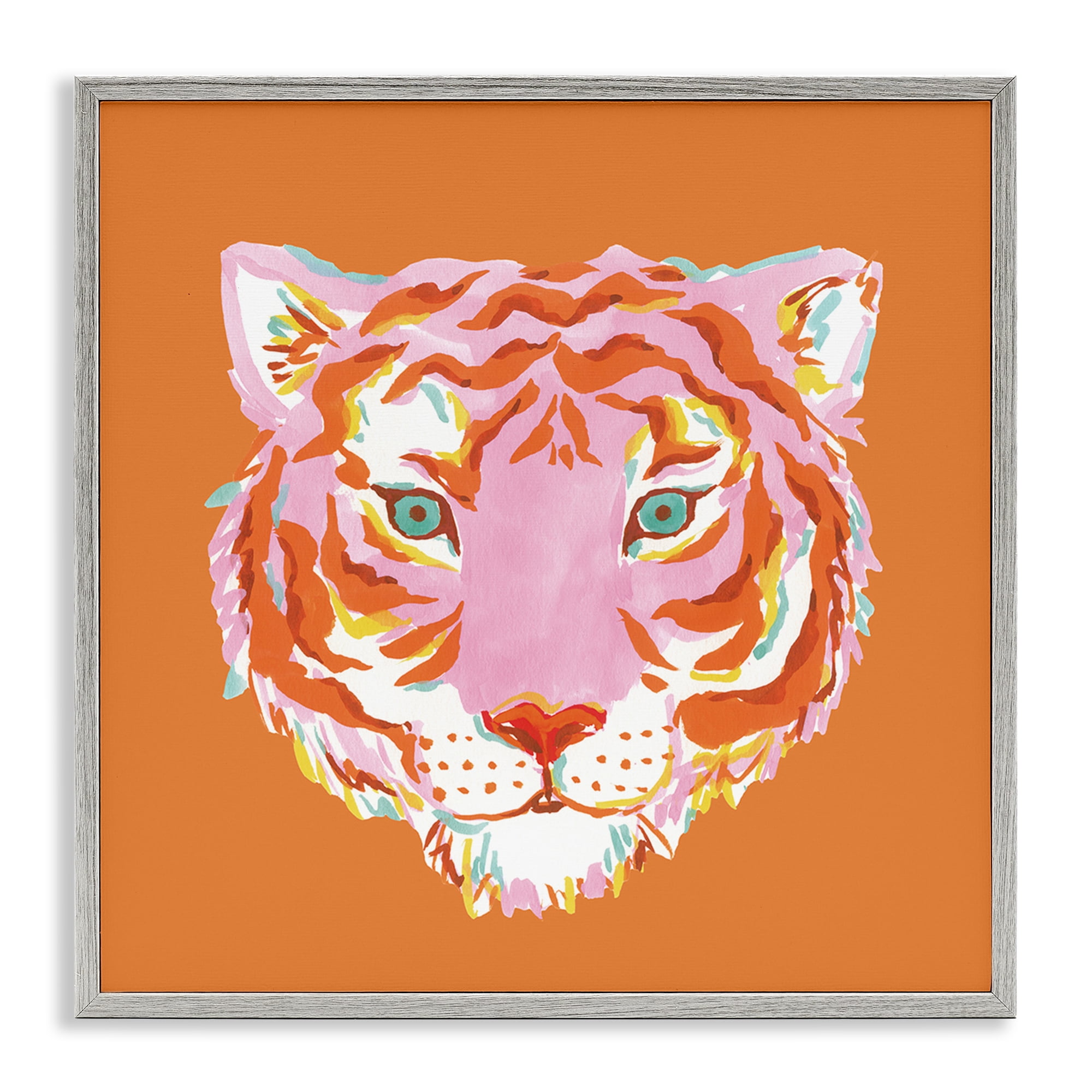 Stupell Industries Fun Bold Orange Tiger Gray Framed Giclee Art, design by Karolina Sato