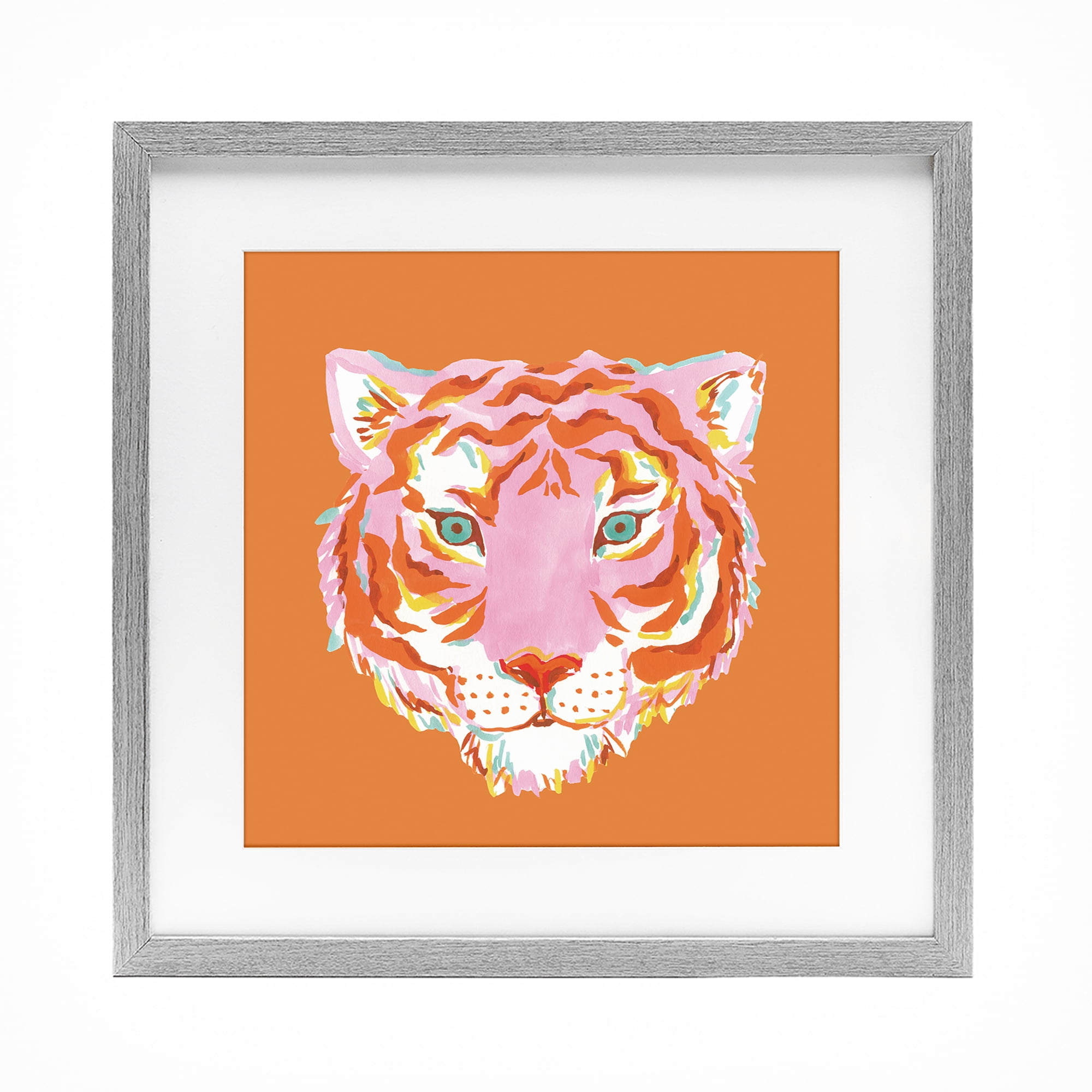 Stupell Industries Fun Bold Orange Tiger Gray Framed Print Under Glass, design by Karolina Sato