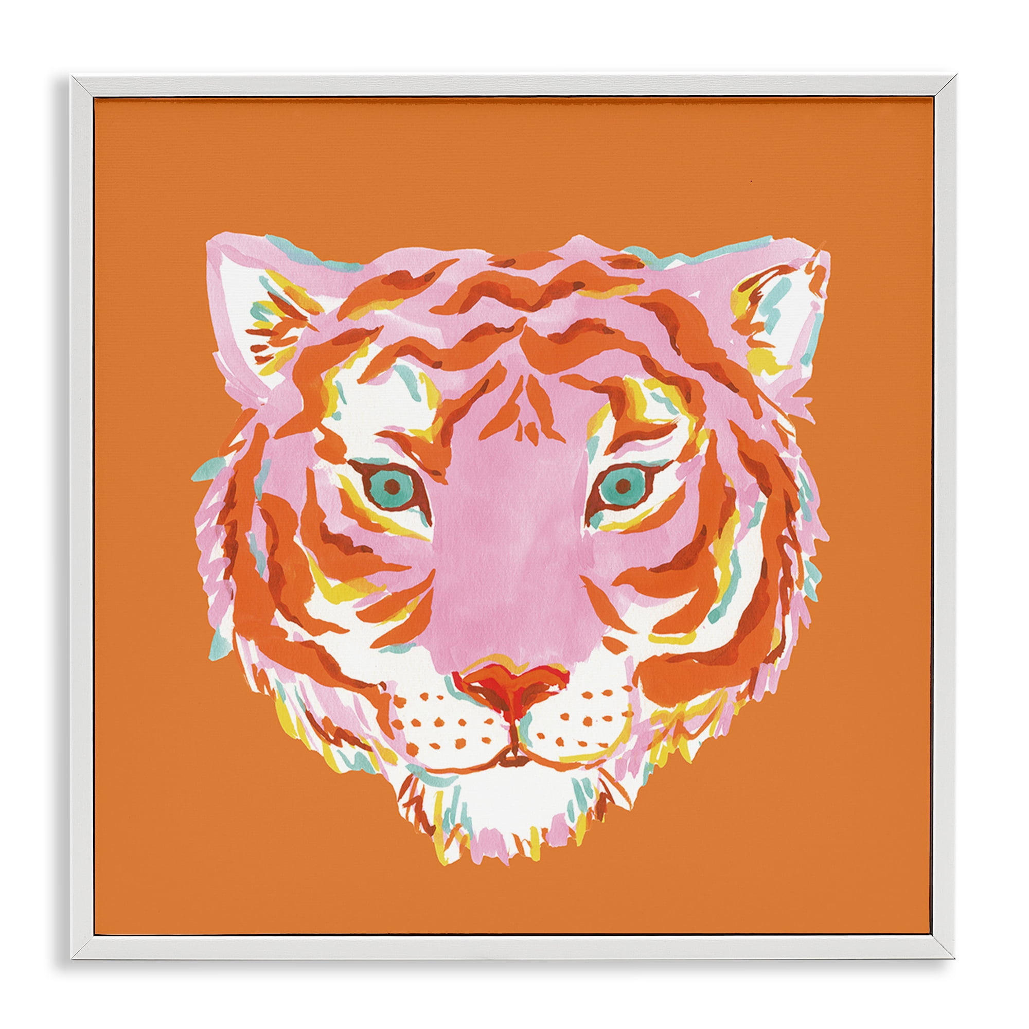 Stupell Industries Fun Bold Orange Tiger White Framed Giclee Art, design by Karolina Sato