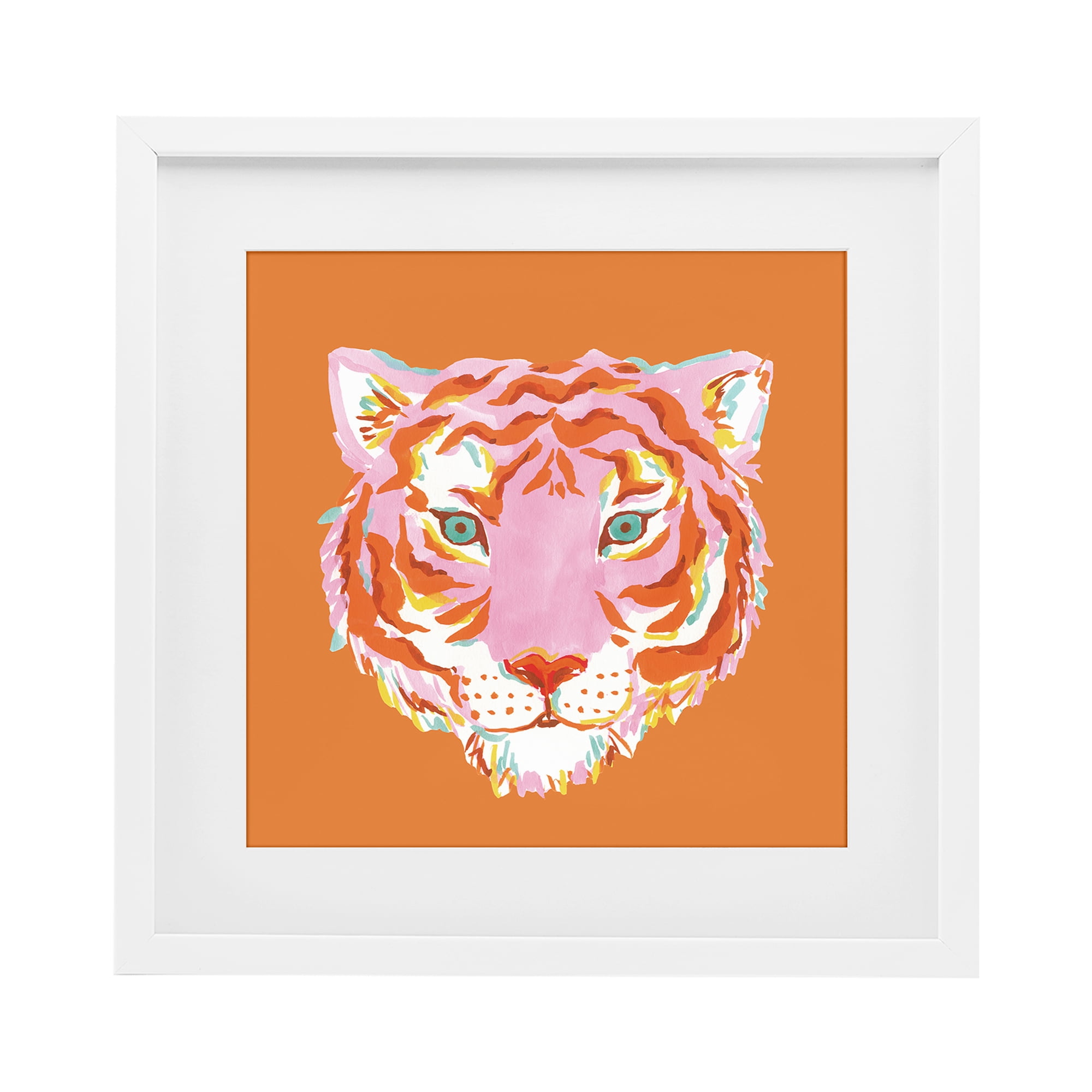 Stupell Industries Fun Bold Orange Tiger White Framed Print Under Glass, design by Karolina Sato