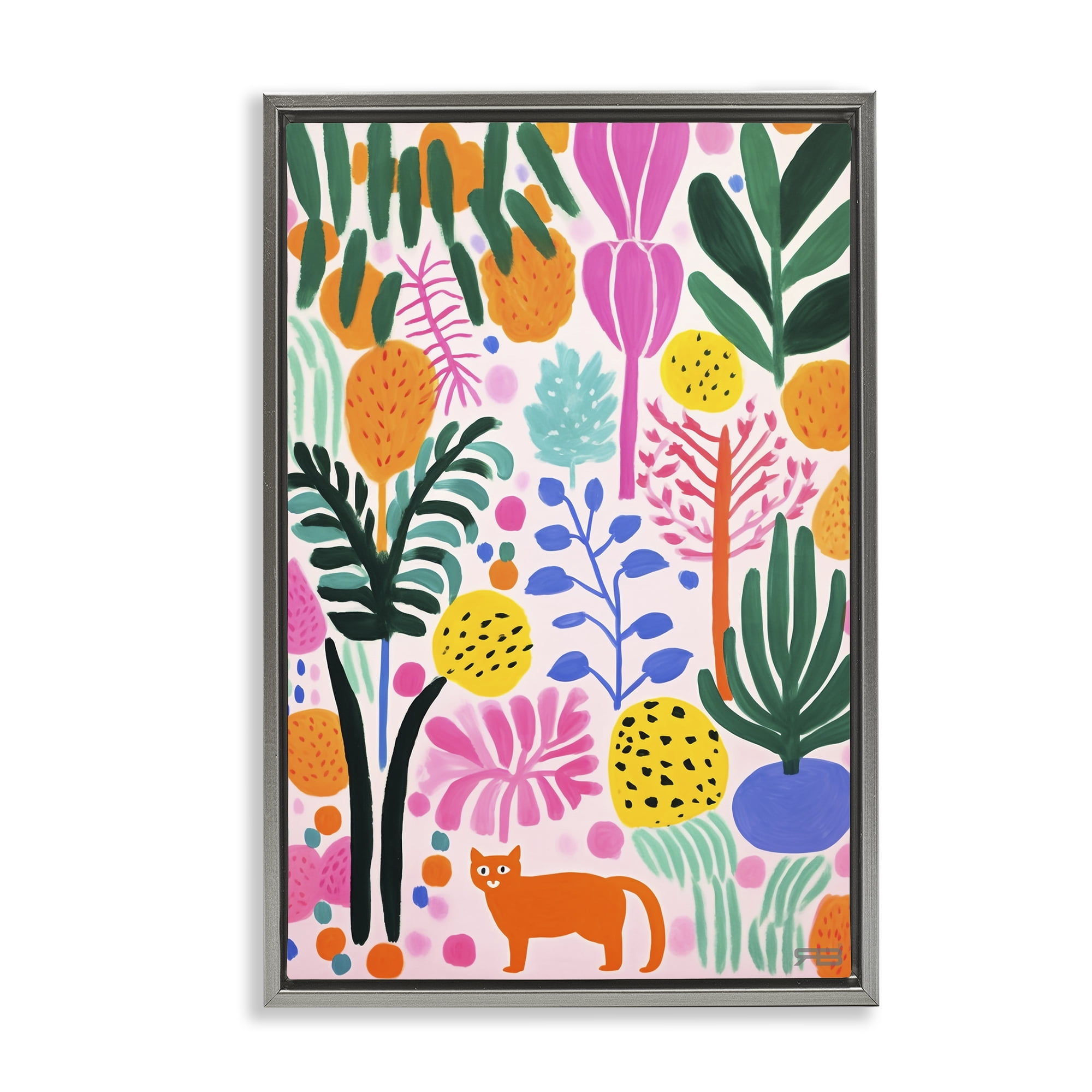 Stupell Industries Fun Botanical Tropics Botanical & Floral Painting Gray Floater Framed Art Print Wall Art, 21 x 31