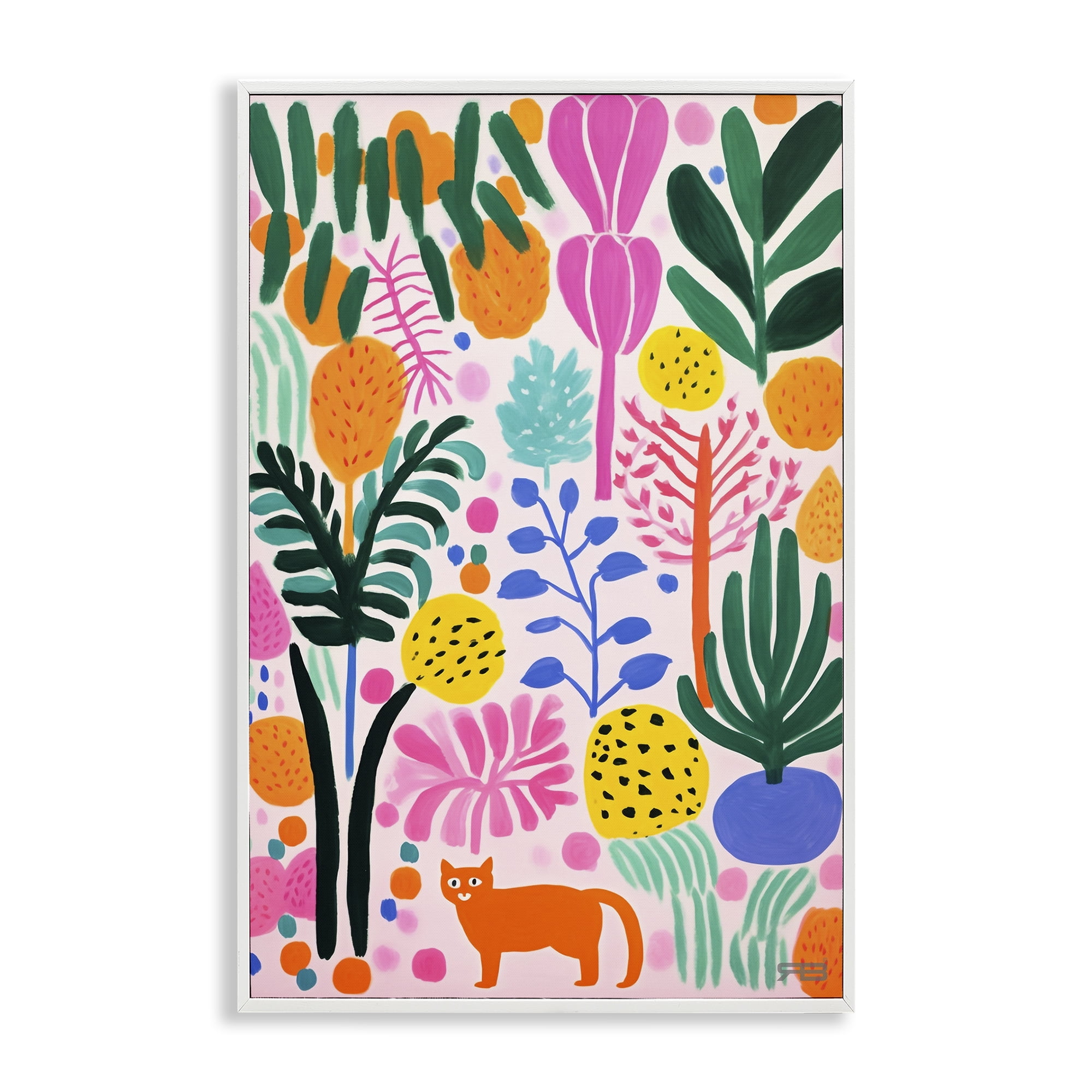 Colorful Abstract Botanical Print with White Frame, 20 x 30