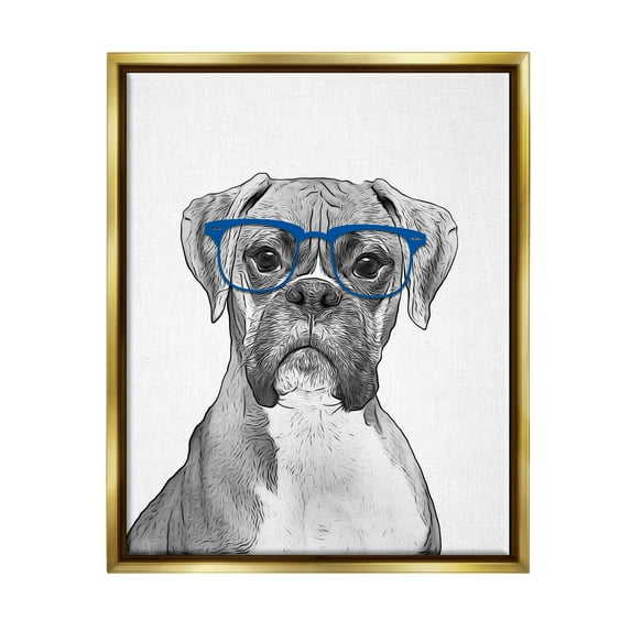 Stupell Industries Fun Boxer Dog Wearing Glasses Animals & Insects Painting Gold Floater Framed Art Print Wall Art