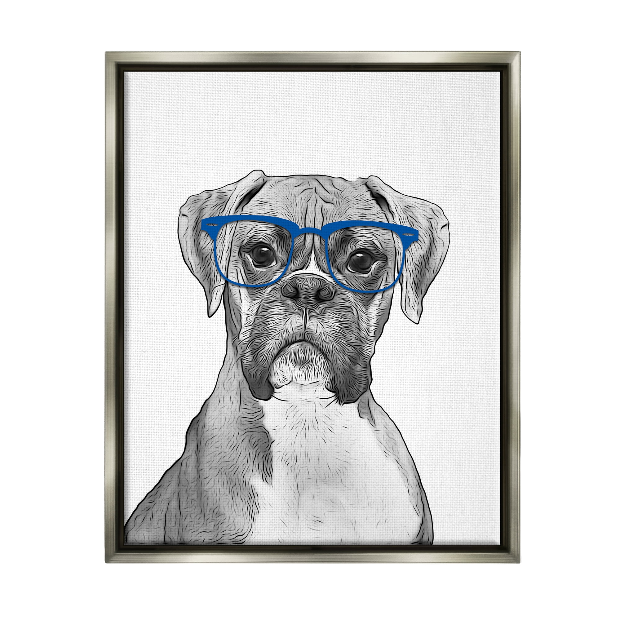 Stupell Industries Fun Boxer Dog Wearing Glasses Animals & Insects Painting Gray Floater Framed Art Print Wall Art
