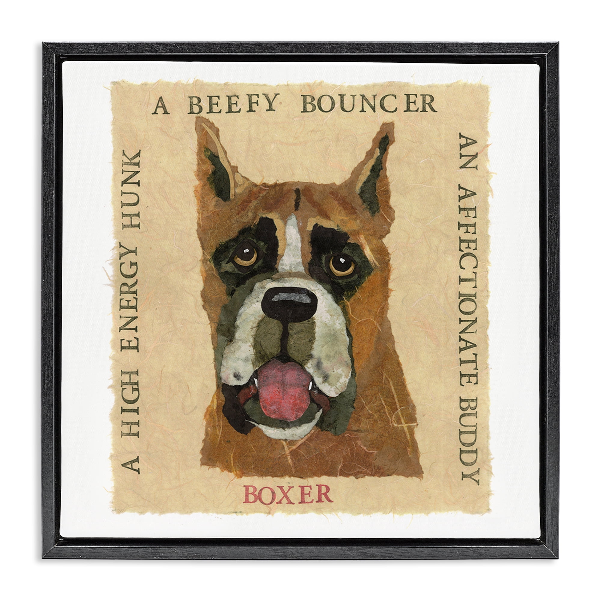 Stupell Industries Fun Boxer Pet Phrases Animals Painting Black Floater Framed Canvas Art Print Wall Art, 18 x 18