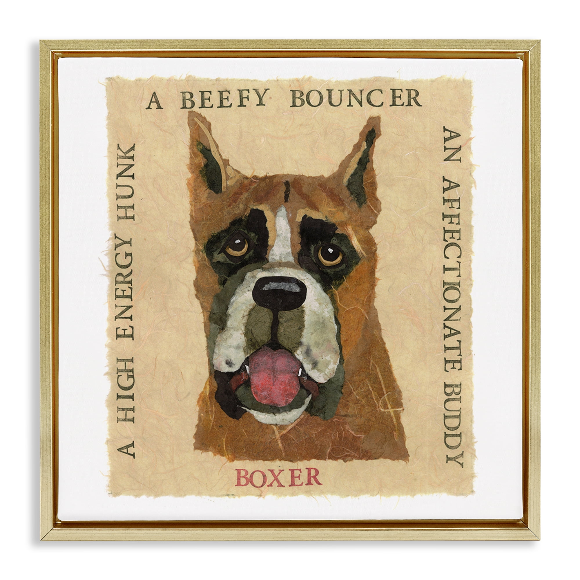 Stupell Industries Fun Boxer Pet Phrases Animals Painting Gold Floater Framed Canvas Art Print Wall Art, 18 x 18