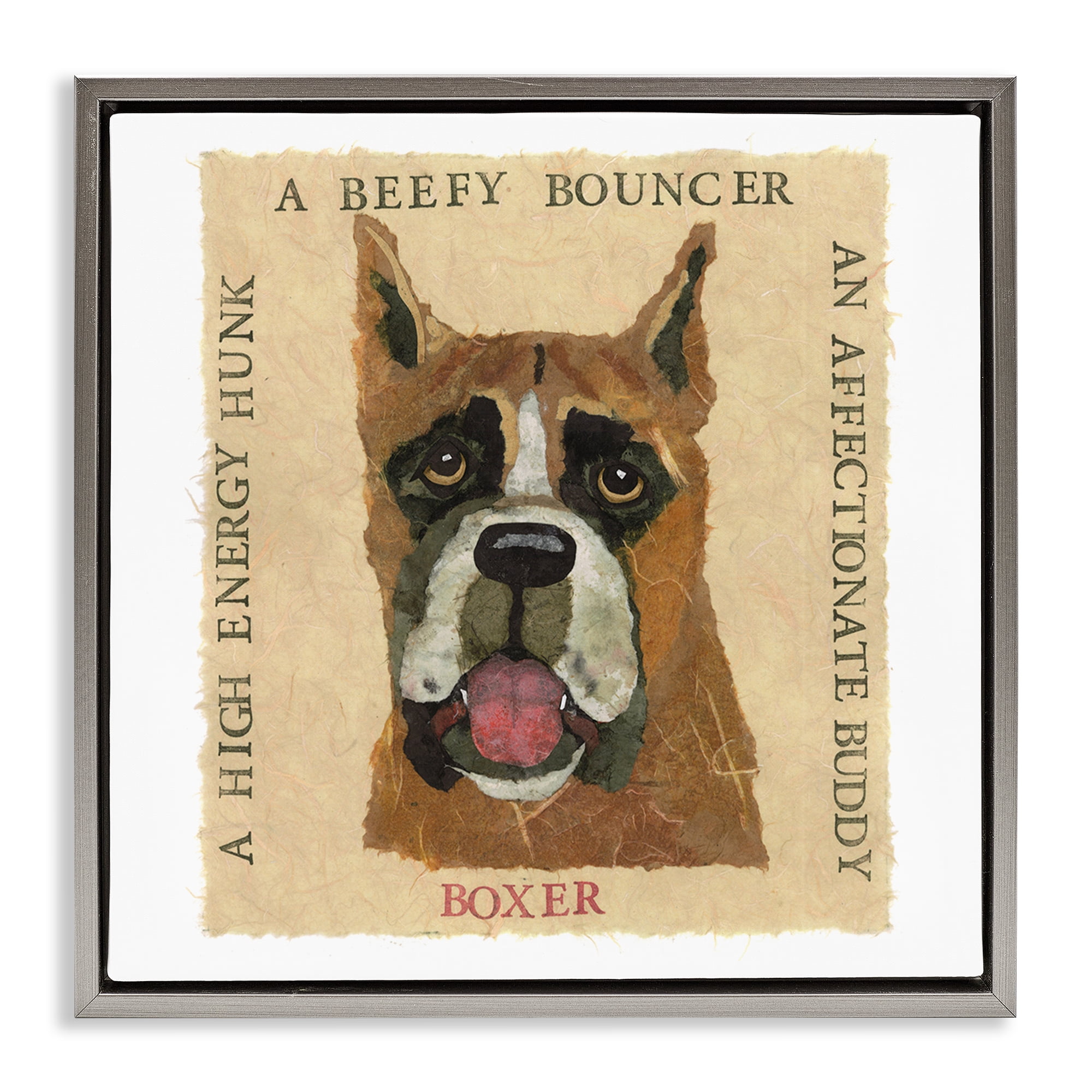 Stupell Industries Fun Boxer Pet Phrases Animals Painting Gray Floater Framed Canvas Art Print Wall Art, 25 x 25