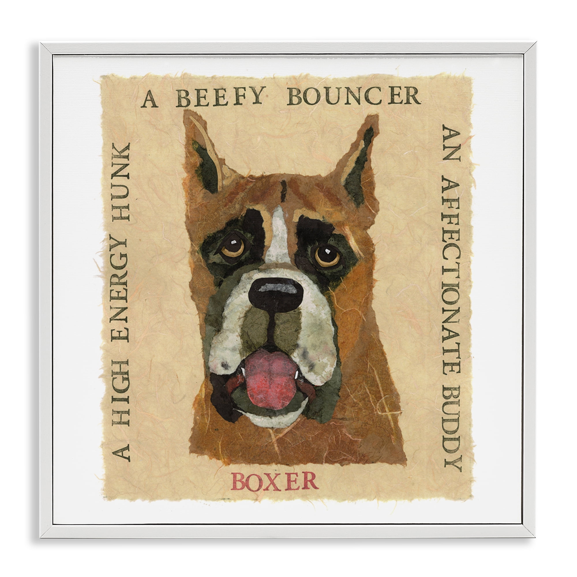 Stupell Industries Fun Boxer Pet Phrases Animals Painting White Framed Art Print Wall Art, 17 x 17