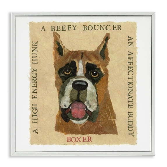 Stupell Industries Fun Boxer Pet Phrases Animals Painting White Framed Art Print Wall Art, 24 x 24