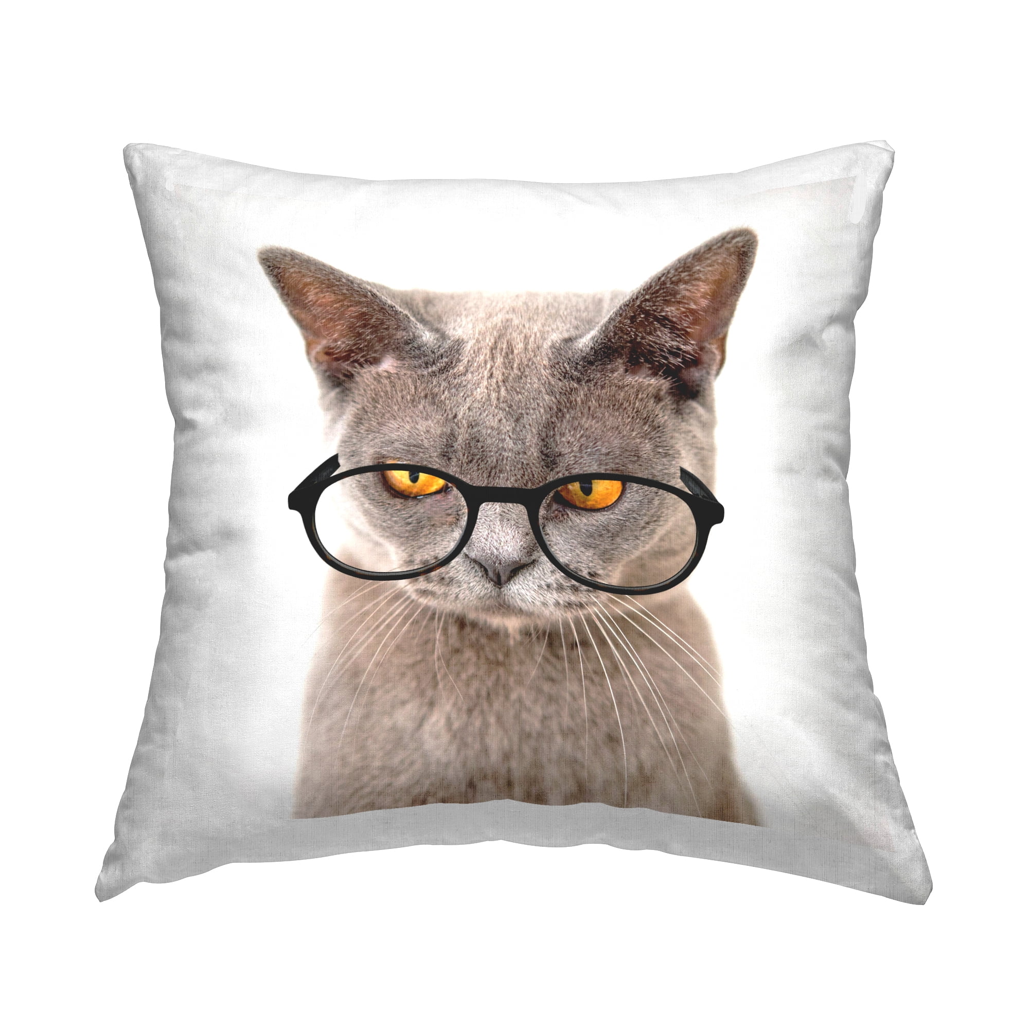 Stupell Industries Fun Cat Yellow Eyes Glasses Printed Throw Pillow Design by Karen Smith