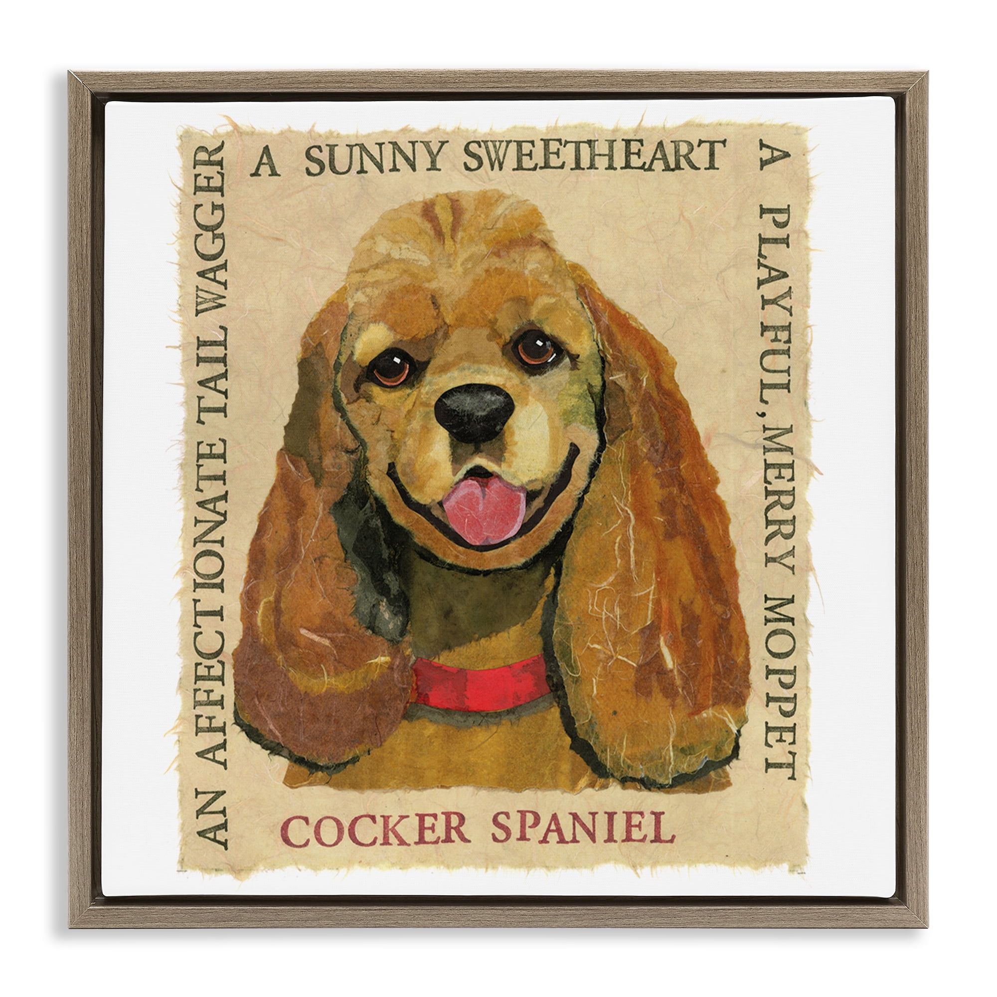 Stupell Industries Fun Cocker Spaniel Phrases Animals Painting Brown Floater Framed Canvas Art Print Wall Art, 18 x 18