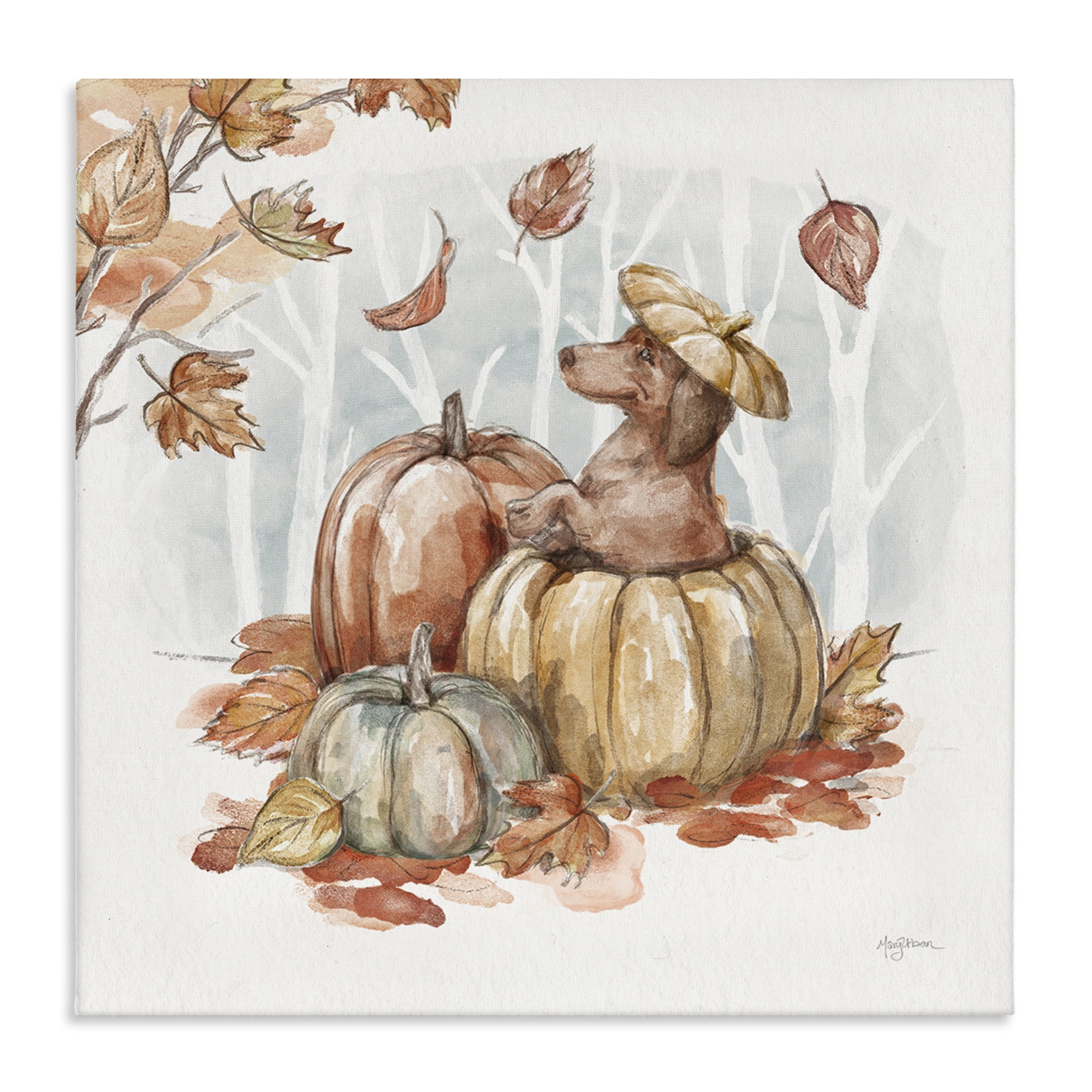 Stupell Industries Fun Dachshund & Pumpkin Holiday Painting Gallery Wrapped Canvas Art Prints Wall Art, 24 x 24