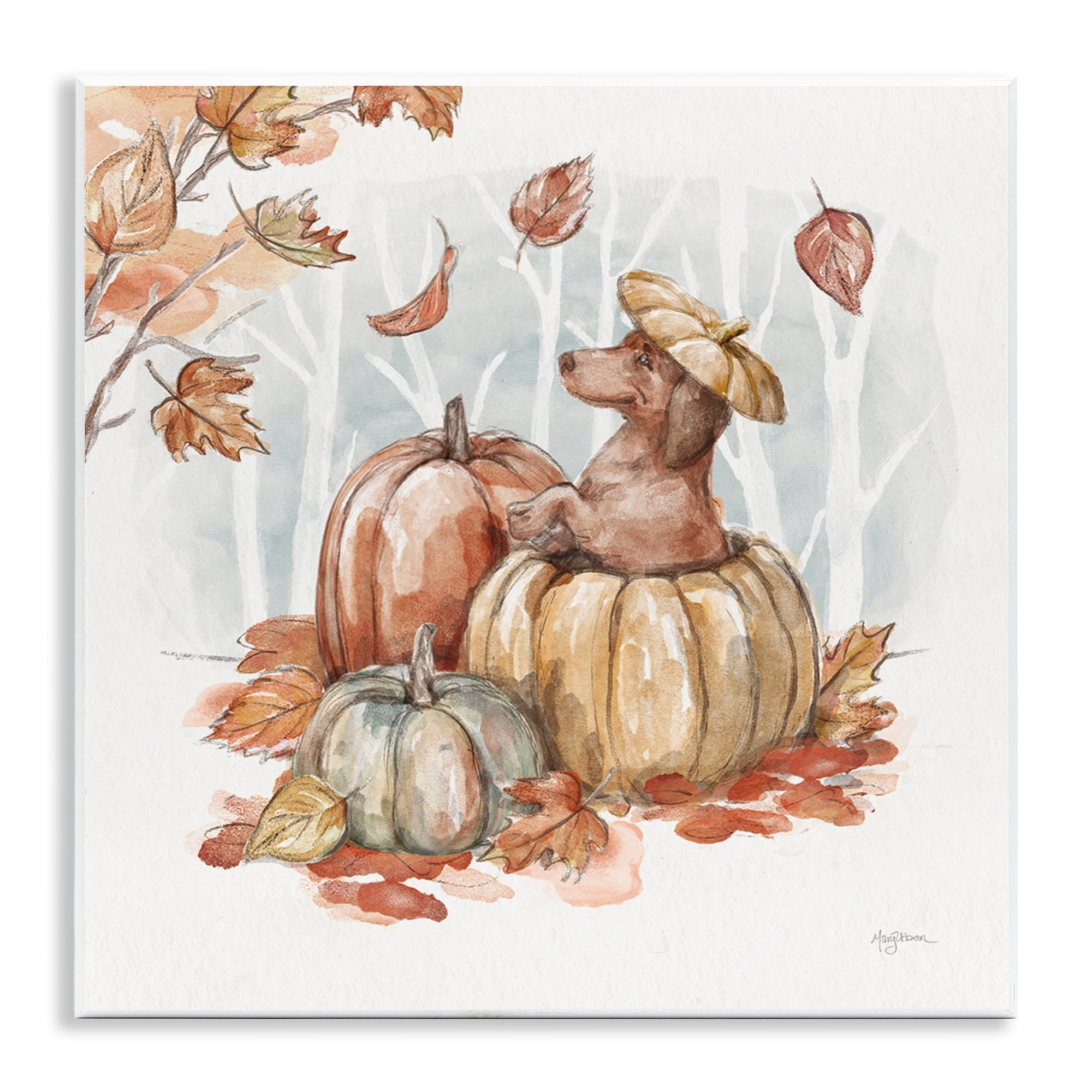 Stupell Industries Fun Dachshund & Pumpkin Holiday Painting Unframed Art Prints Wall Art, 12 x 12
