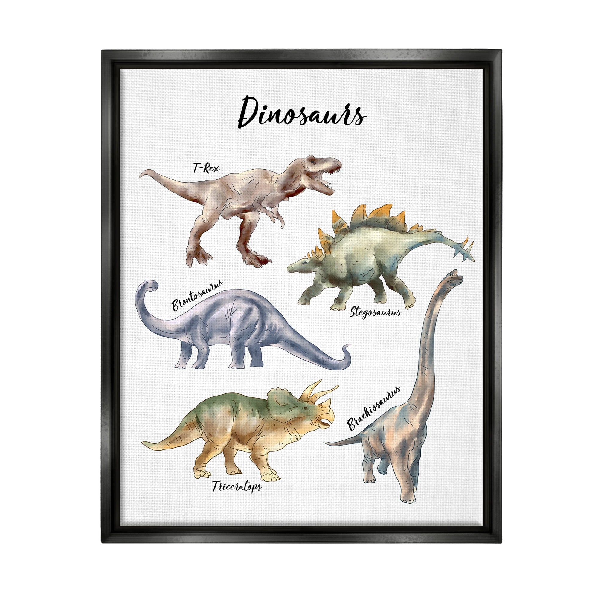Stupell Industries Fun Dinosaur Chart Playful Watercolor Illustration Jet Black Framed Floating Canvas Wall Art, 24x30, by Ziwei Li