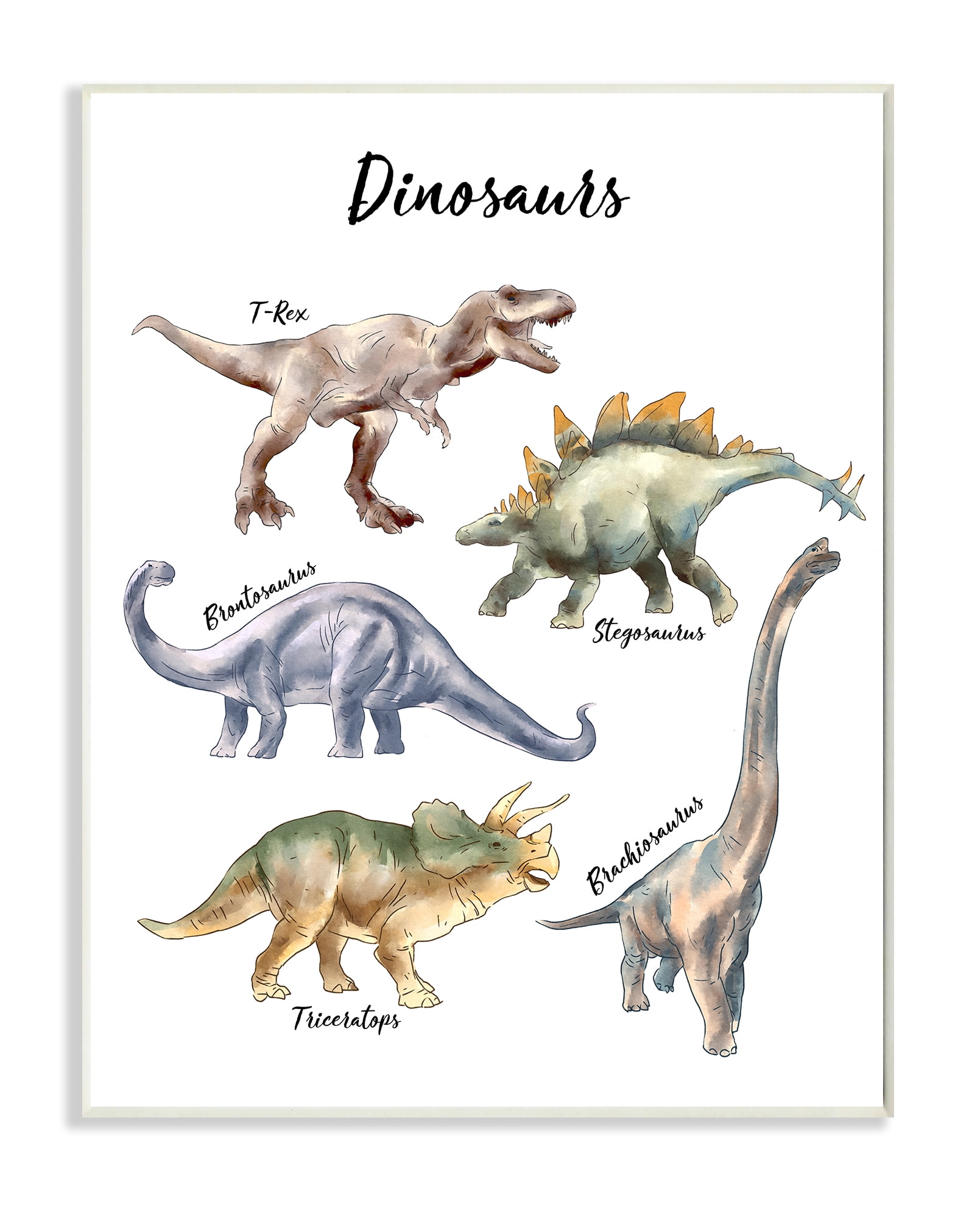 Stupell Industries Fun Dinosaur Chart Playful Watercolor Illustration Wall Plaque, 13 x 19, Design by Ziwei Li