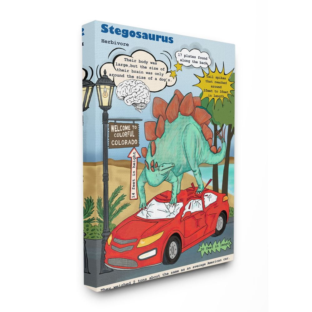 Stupell Industries Fun Dinosaur Facts Stegosaurus Dino Scene Canvas Wall Art Design by Sangita Bachelet, 30" x 40"