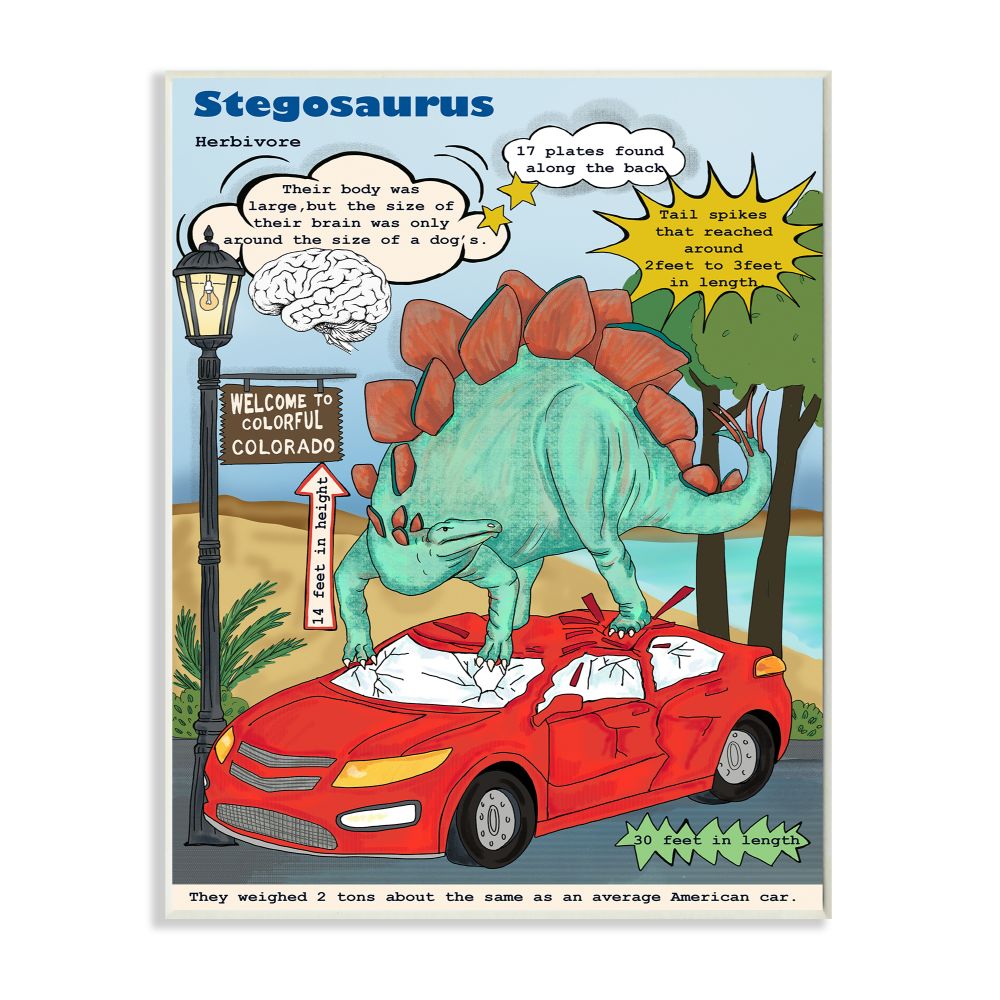 Stupell Industries Fun Dinosaur Facts Stegosaurus Dino Scene Graphic Art Unframed Art Print Wall Art, 13x19, by Sangita Bachelet