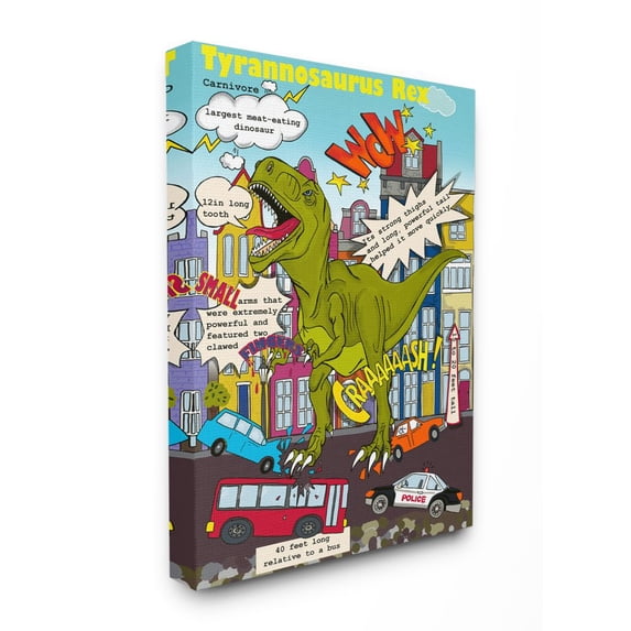 Stupell Industries Fun Dinosaur Facts T-Rex Destroys City Scene Canvas Wall Art Design by Sangita Bachelet, 30" x 40"
