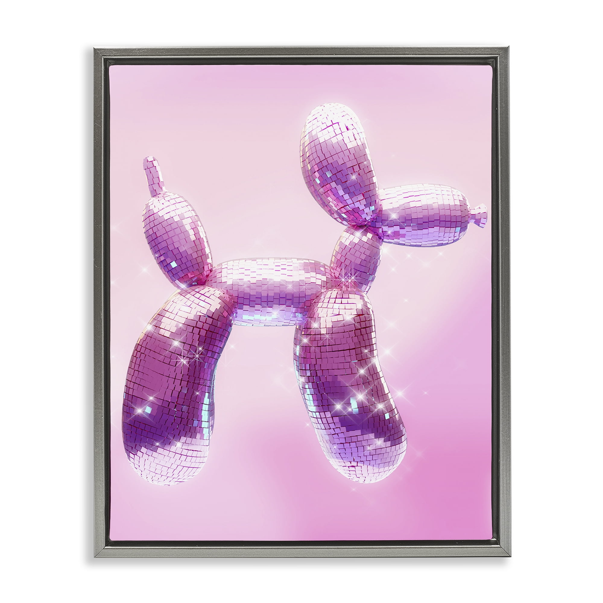 Stupell Industries Fun Disco Balloon Animal Abstract Painting Gray Floater Framed Canvas Art Print Wall Art, 25 x 31