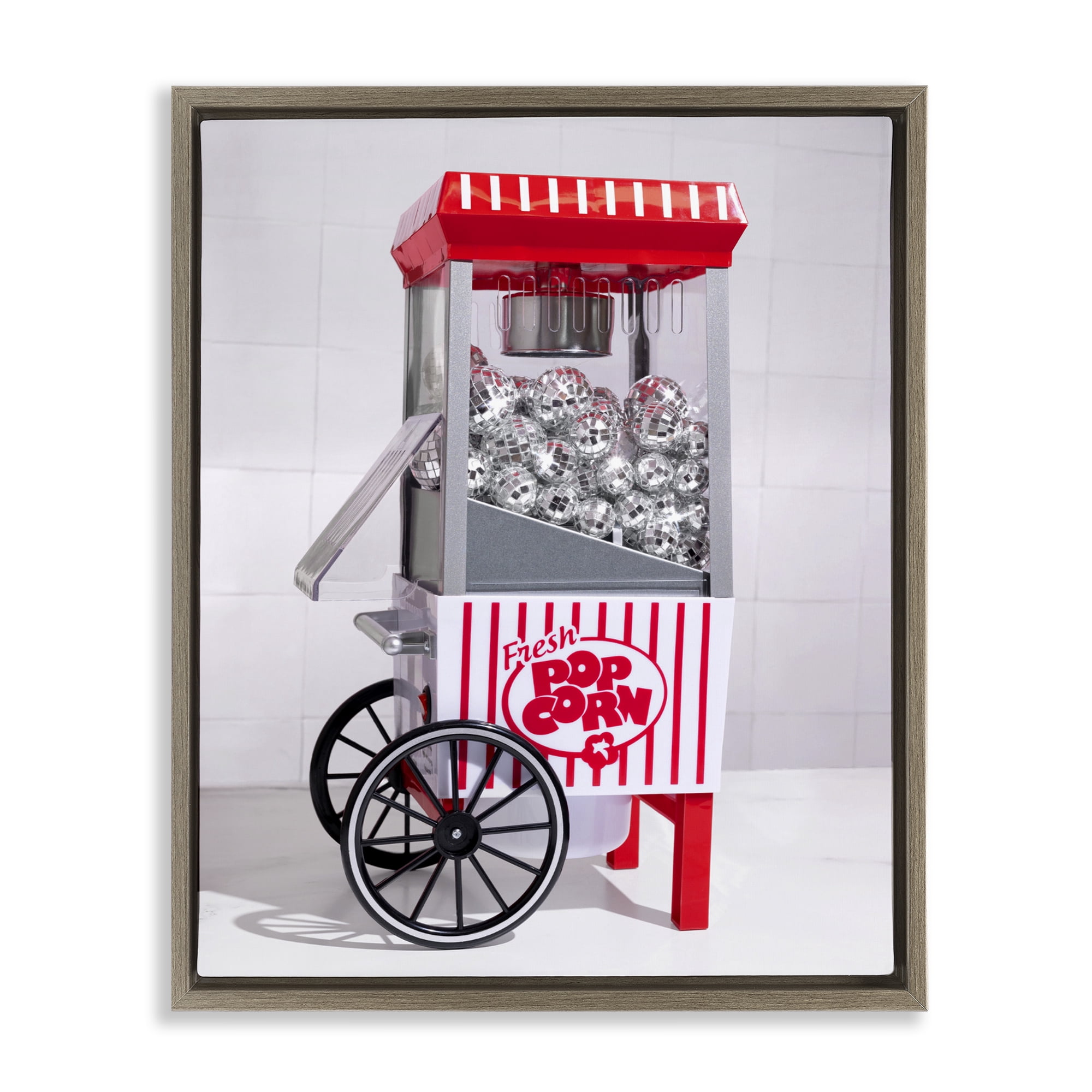 Stupell Industries Fun Disco Popcorn Machine Brown Framed Floater Canvas Wall Art, design by LISH Creative