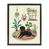 Stupell Industries Fun Dog & House Plants Animals & Insects Painting Black Floater Framed Canvas Art Print Wall Art, 17 x 21