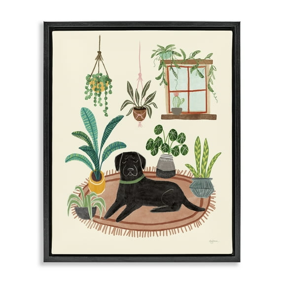 Stupell Industries Fun Dog & House Plants Animals & Insects Painting Black Floater Framed Canvas Art Print Wall Art, 17 x 21