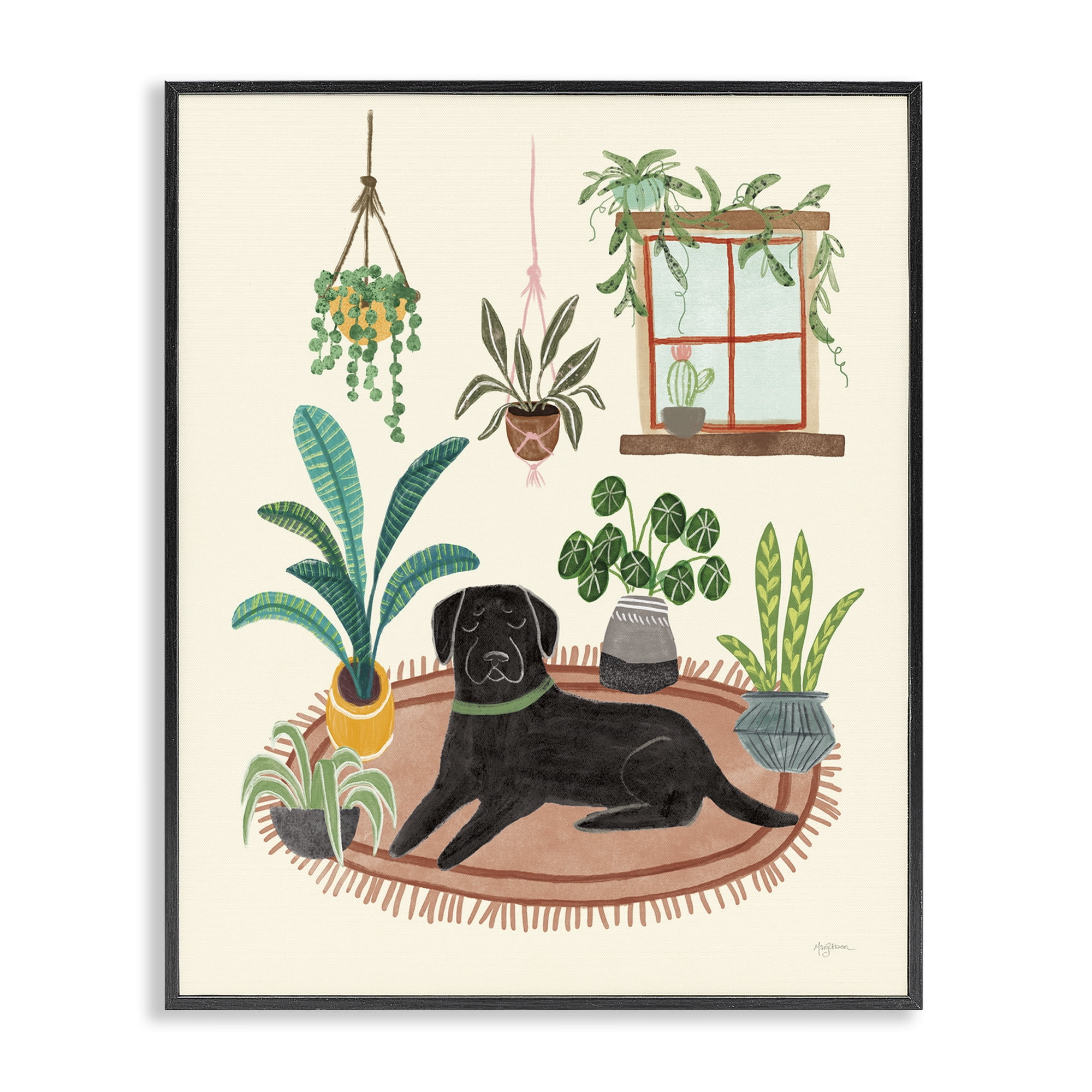 Stupell Industries Fun Dog & House Plants Animals & Insects Painting Black Framed Art Print Wall Art, 11 x 14