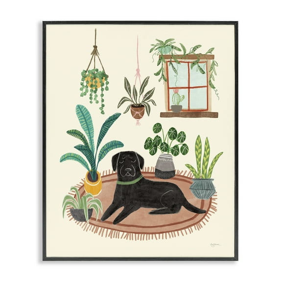 Stupell Industries Fun Dog & House Plants Animals & Insects Painting Black Framed Art Print Wall Art, 11 x 14