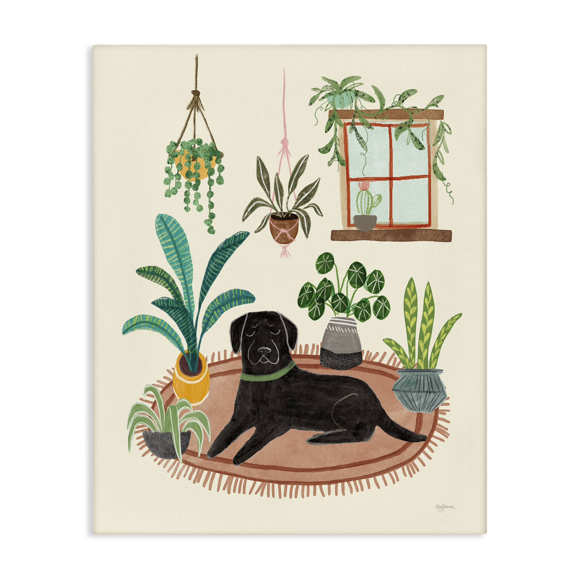 Stupell Industries Fun Dog & House Plants Animals & Insects Painting Gallery Wrapped Canvas Art Print Wall Art, 16 x 20