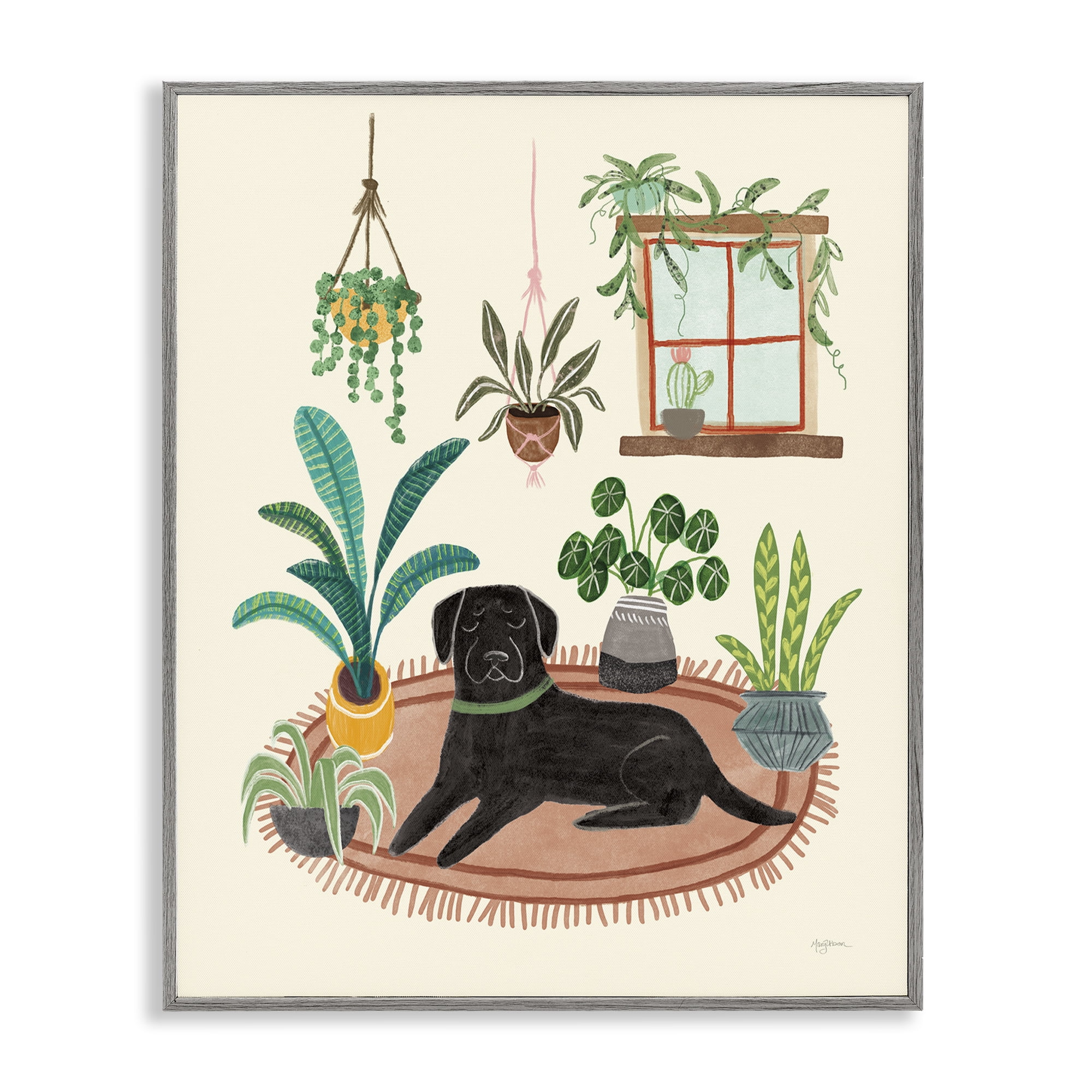 Stupell Industries Fun Dog & House Plants Animals & Insects Painting Gray Framed Art Print Wall Art, 16 x 20