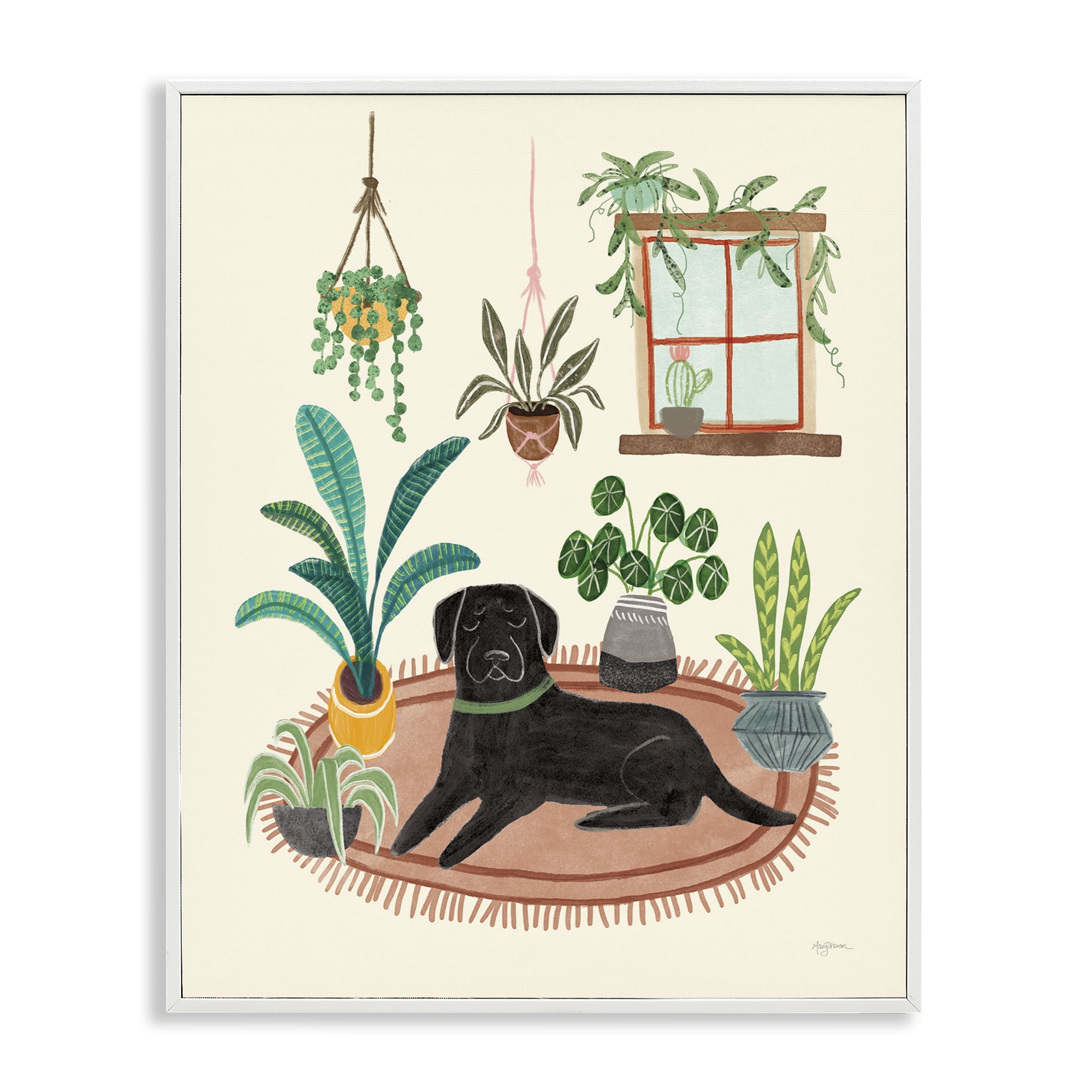 Stupell Industries Fun Dog & House Plants Animals & Insects Painting White Framed Art Print Wall Art, 16 x 20