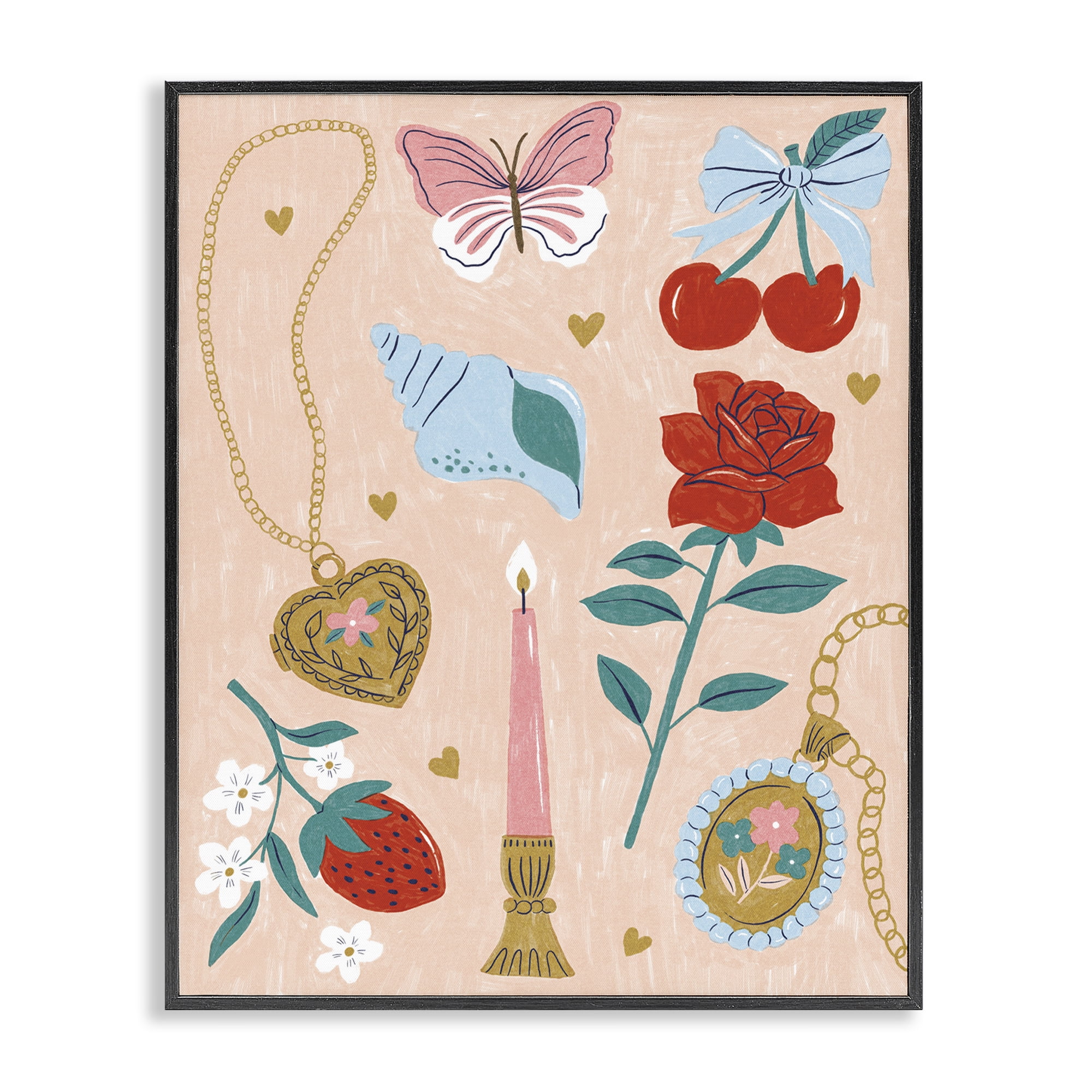Stupell Industries Fun Feminine Embellishments Plants & Flowers Painting Black Framed Art Print Wall Art, 16 x 20